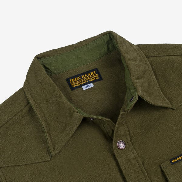 Iron Heart IHSH 331 12oz Moleskin CPO Shirt - Olive Green Heavyweight Workwear Shirt for Men | Durable Outdoor & Casual Wear