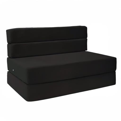 D&D Futon Furniture Folding Foam Mattress - Full Size Black Convertible Sofa Chair Bed for Guest Room, Small Space & Dorm | Multi-Functional Sleeper for Living Room, Office & Studio Apartments