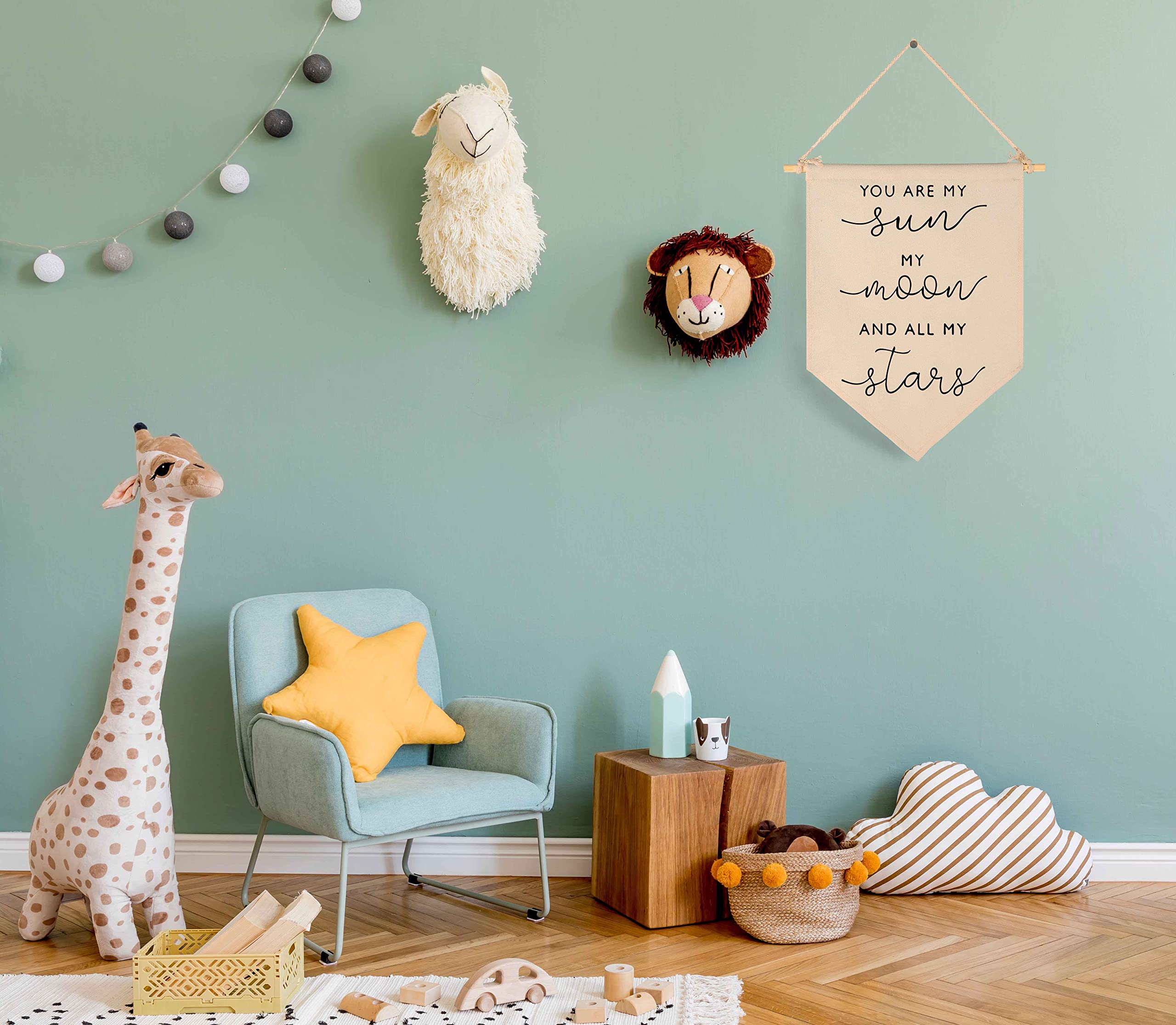 Nursery Wall Art - Sun Moon Stars Canvas Banner for Baby Kids Room Decor