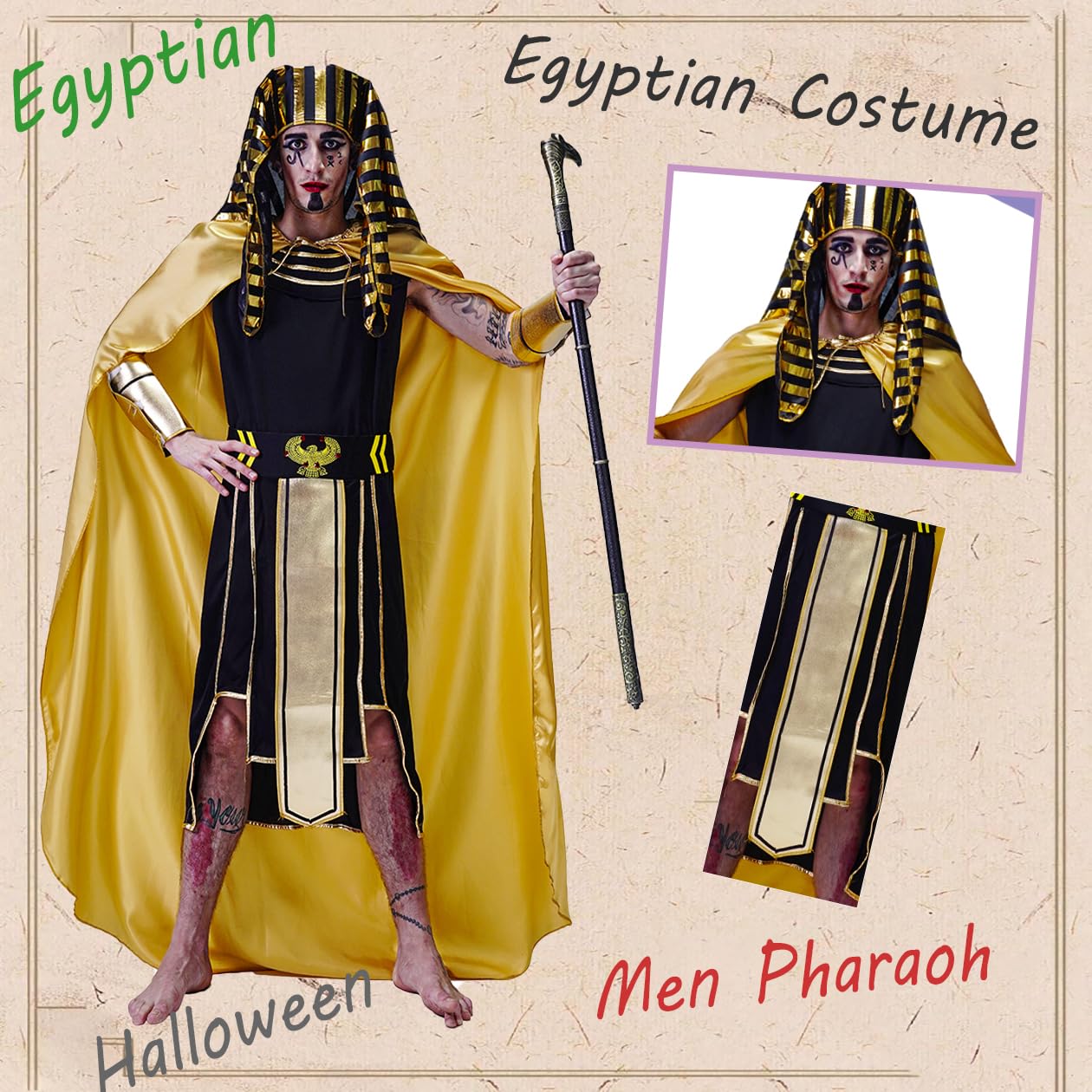 Egyptian Pharaoh Costume for Men - Authentic Adult Halloween Cosplay Outfit for Parties, Events & Themed Celebrations