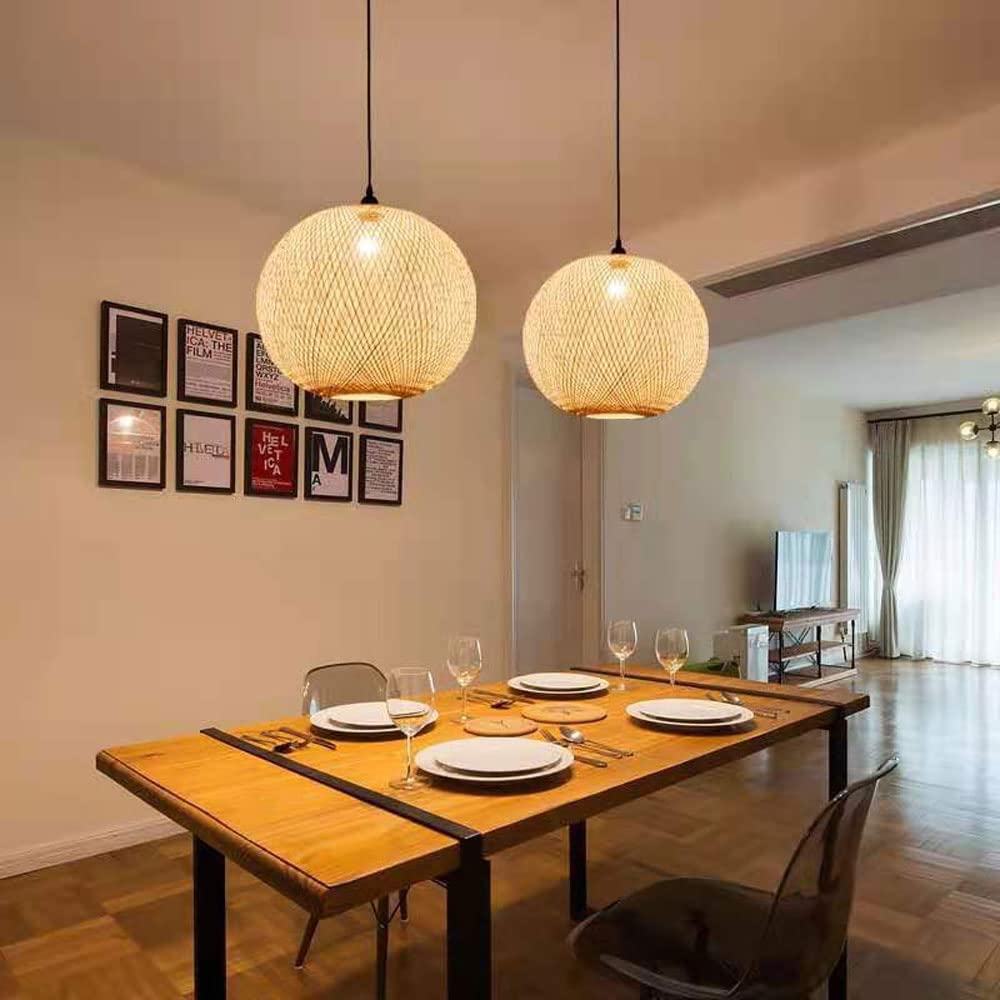 Stylish Bamboo Chandelier - Adjustable Rattan Wicker Pendant Light for Dining Room & Restaurant | Natural Home Lighting Fixture with Flexible Cord | Perfect for Farmhouse, Coastal, or Boho Decor