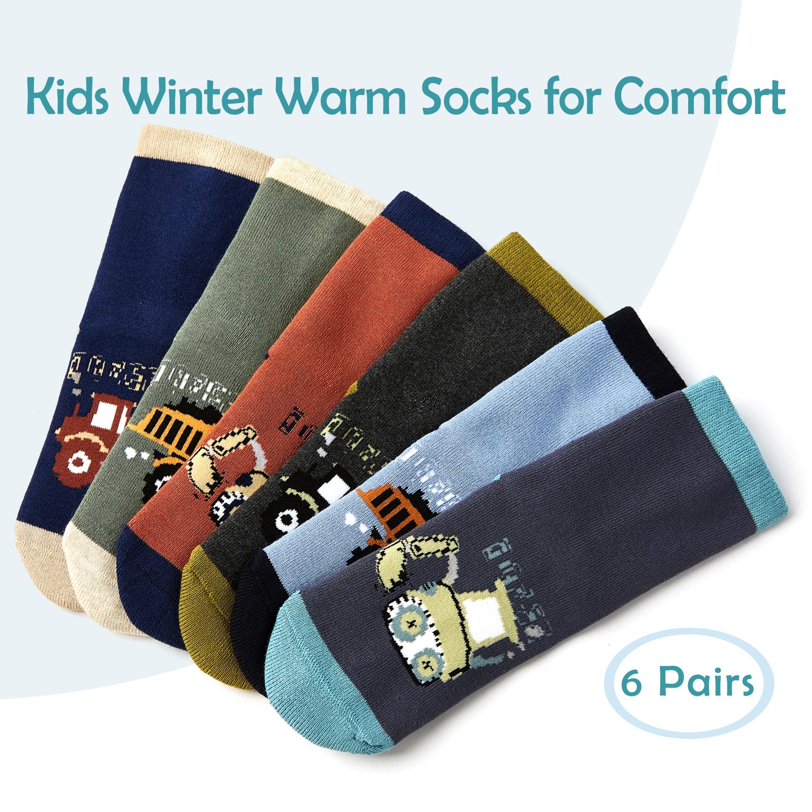 Moon Tree Boys Thick Cotton Thermal Socks for Kids - Warm Winter Crew Socks with Non-Slip Design - Perfect for Cold Weather, Outdoor Activities & School