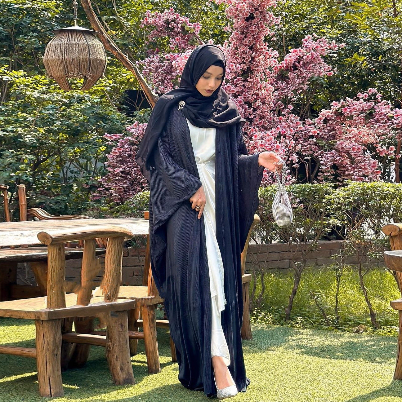 Elegant Women's Ruffled Chiffon Robe Open Abaya - Lightweight Cover-Up for Home, Beach & Special Occasions