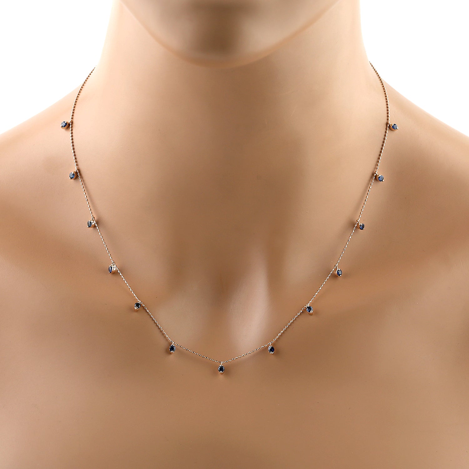 18K Rose Gold Blue Sapphire Gemstone Beaded Princess Necklace for Women - Perfect for Weddings, Anniversaries & Special Occasions