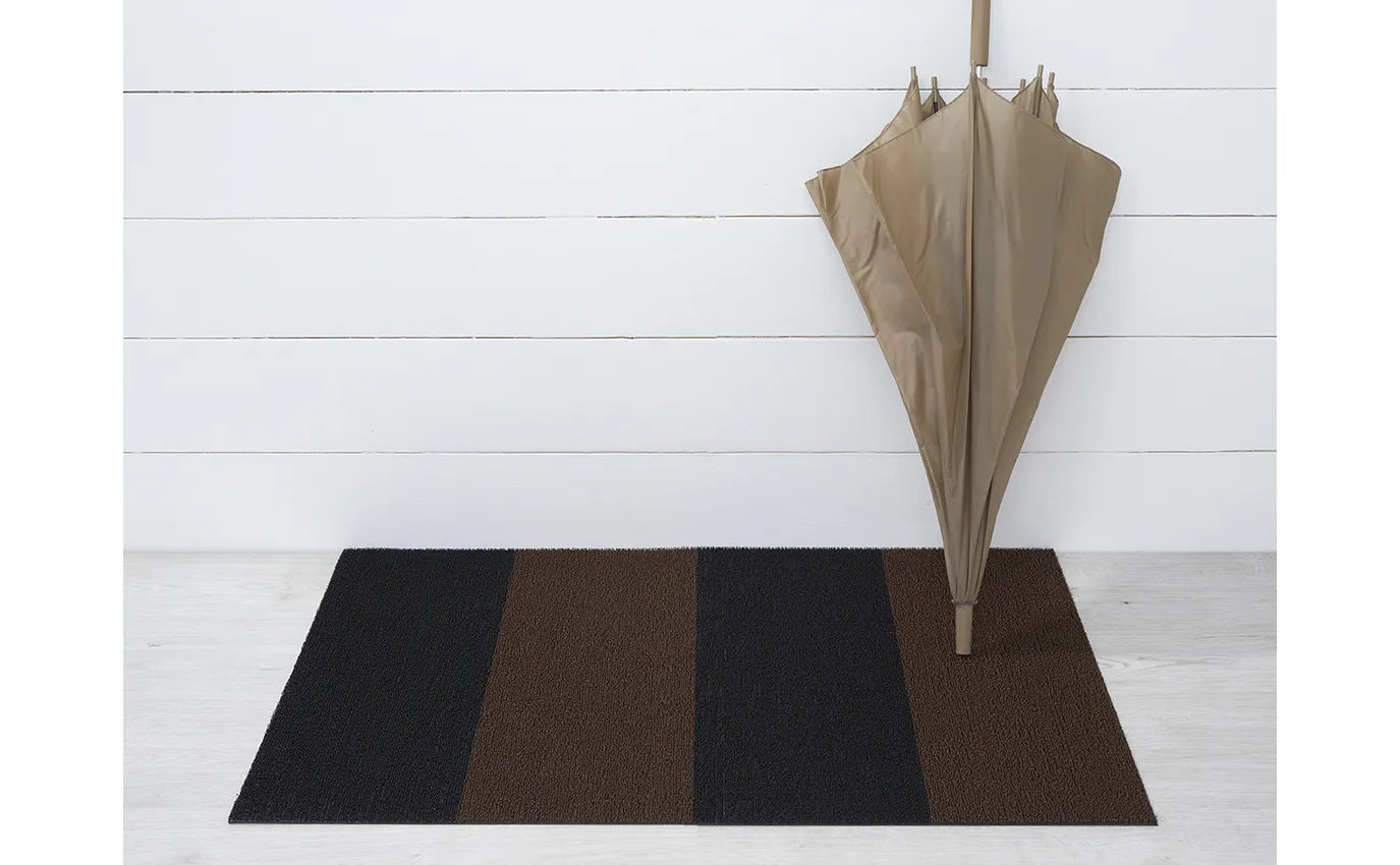 Chilewich Indoor Outdoor Shag Utility Mat - Waterproof, Durable & Reversible - Duo Stripe Mocha Design - 24x36 Inches - Perfect for Patio, Deck, Kitchen & Entryway