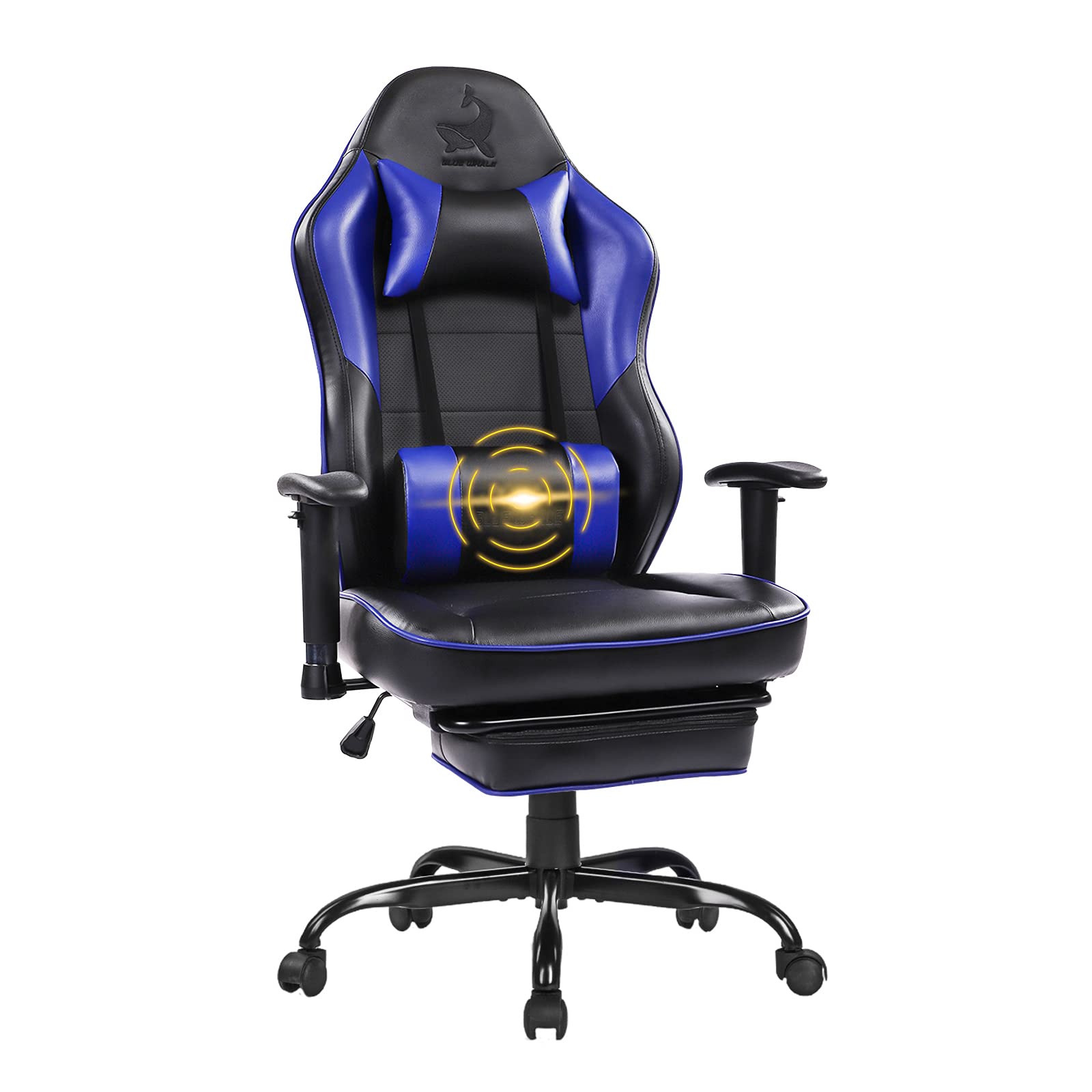 Blue Whale Ergonomic High-Back Racing Massage Gaming Chair - Adjustable Swivel Office Chair with Leather Upholstery, Armrests & Footrest for PC, Console Gaming & Home Office Use