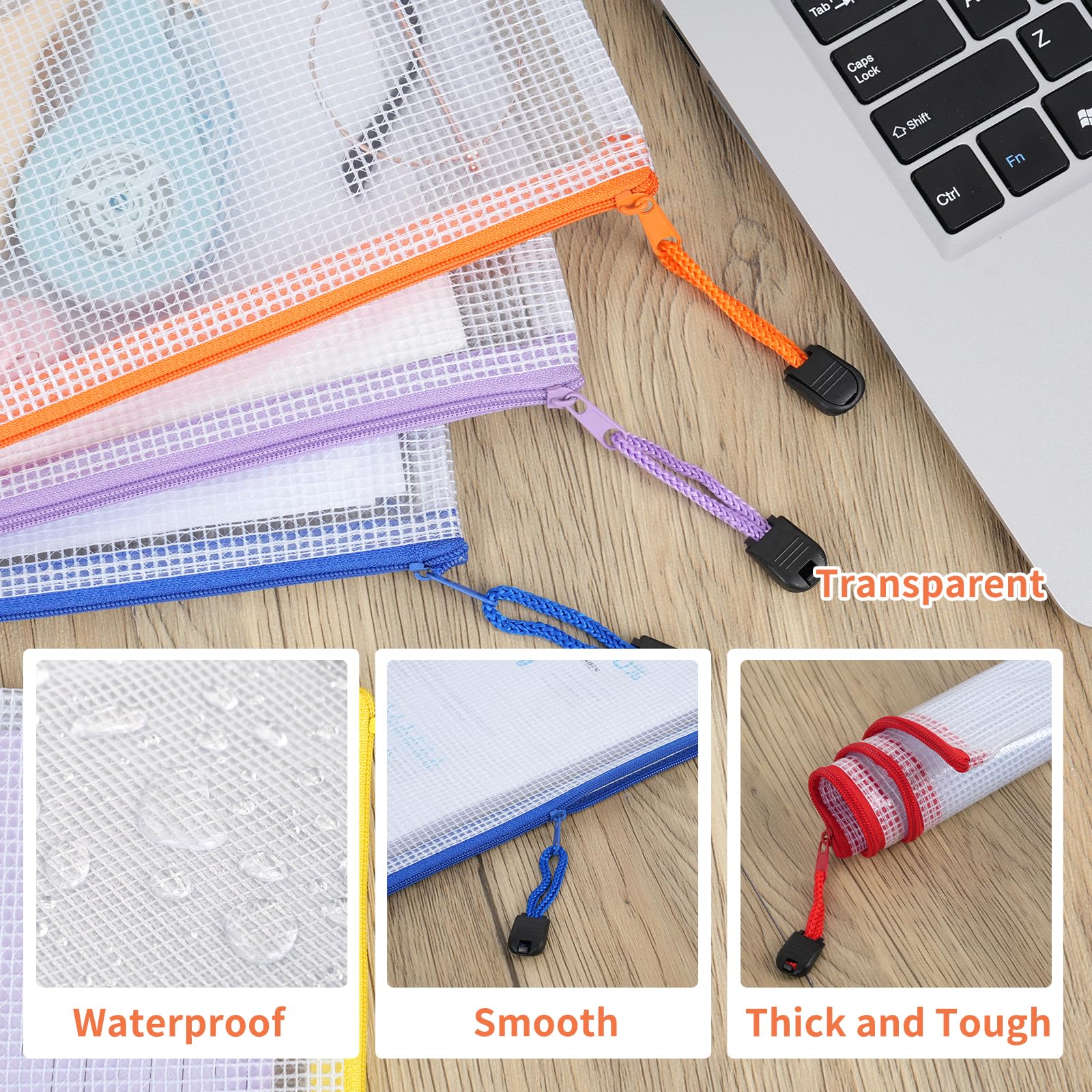 24-Pack A4 Size Mesh Plastic Zipper Pouch Bags - Waterproof Storage Organizer for Board Games, Puzzles, School & Office Supplies | Perfect for Classroom Organization, Travel & Craft Storage