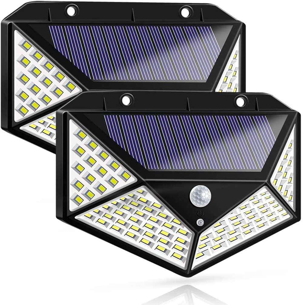100% Waterproof LED Motion Sensor Solar Security Lights Outdoor (2 Pack) - Bright Solar-Powered Lights for Driveway, Garden, Patio, and Backyard Safety
