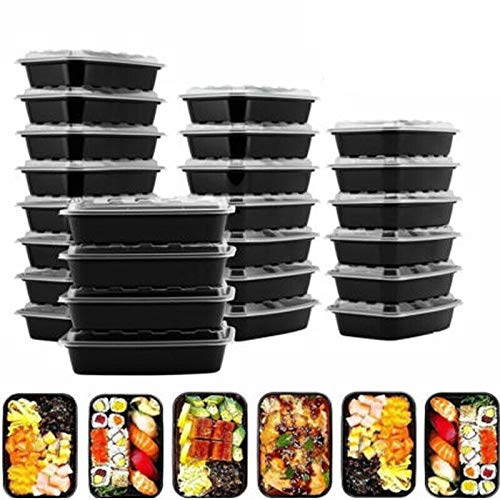 38oz Disposable Black Meal Prep Containers with Clear Dome Lids - 30 Pack Leakproof Plastic Bento Boxes for Salad, Fruits & Food Storage - Reusable Rectangular Takeout Containers for Office Lunch, Picnics & Meal Prepping