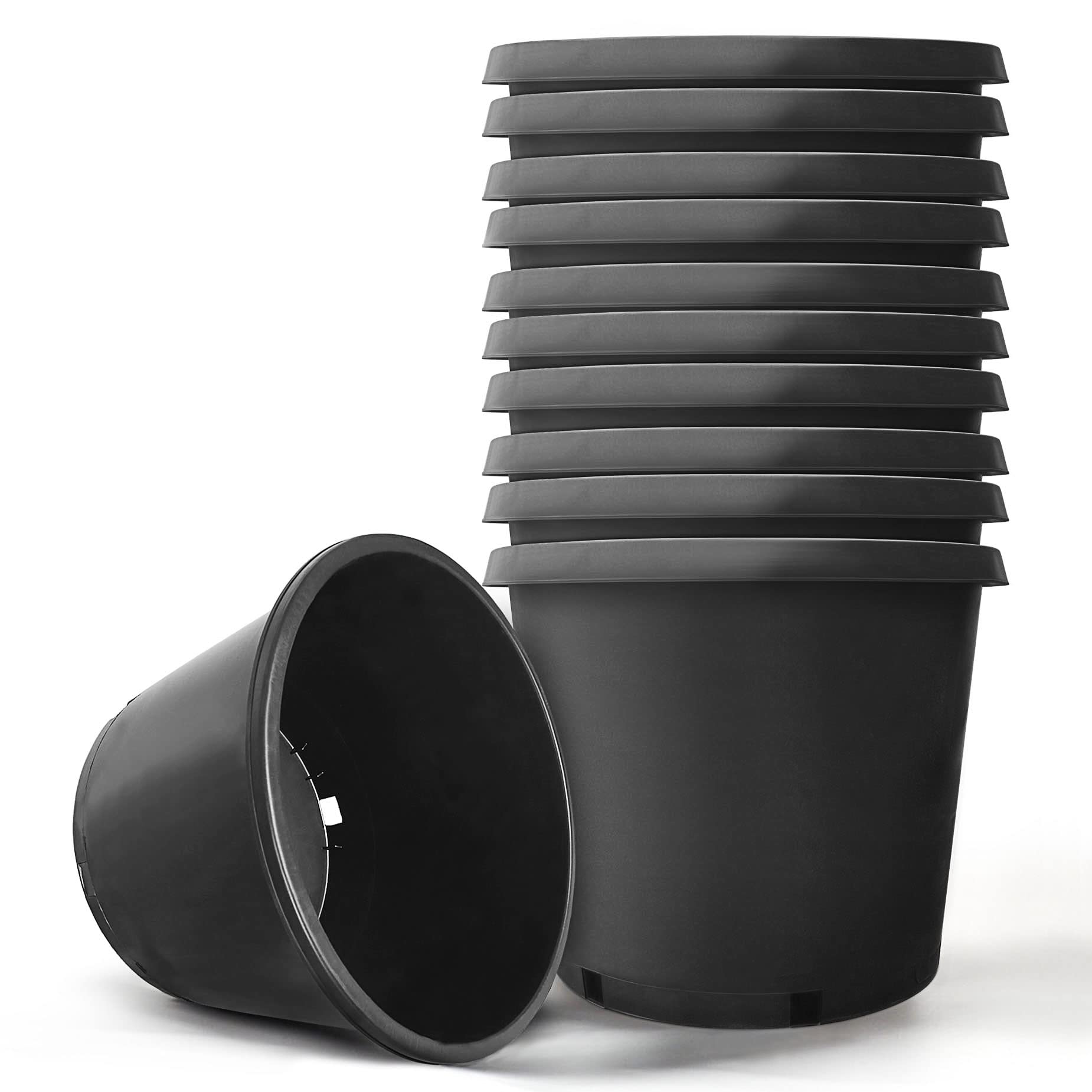 15 Gallon Flexible Nursery Pots with Drainage Holes - 10 Pack Plastic Plant Containers for Indoor & Outdoor Vegetables, Flowers & Plants | Perfect for Gardening, Landscaping & Greenhouse Use