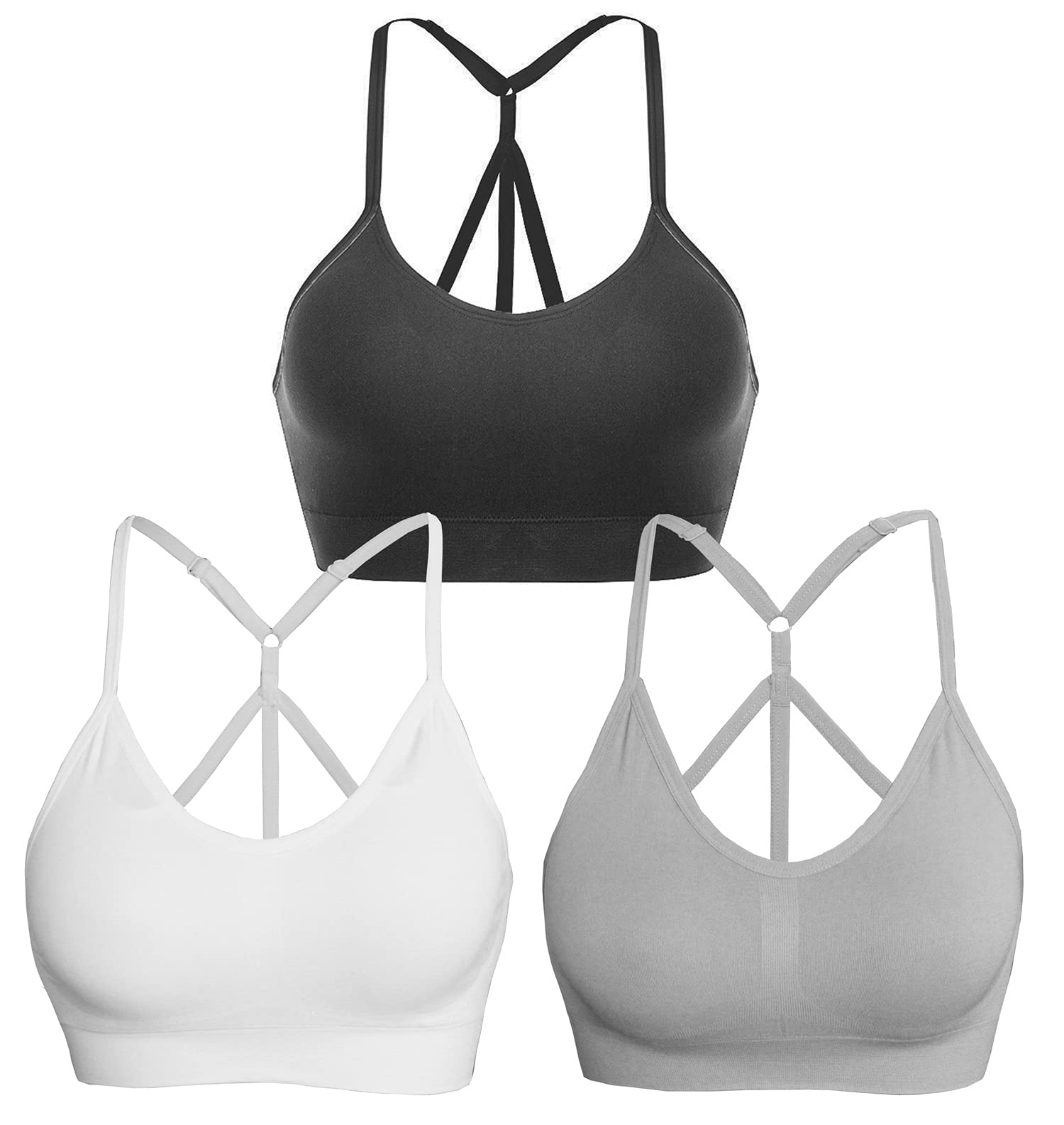 AKAMC 3 Pack Women's Medium Support Wirefree Sports Bra - Cross Back Design with Removable Cups for Yoga, Gym & Everyday Wear