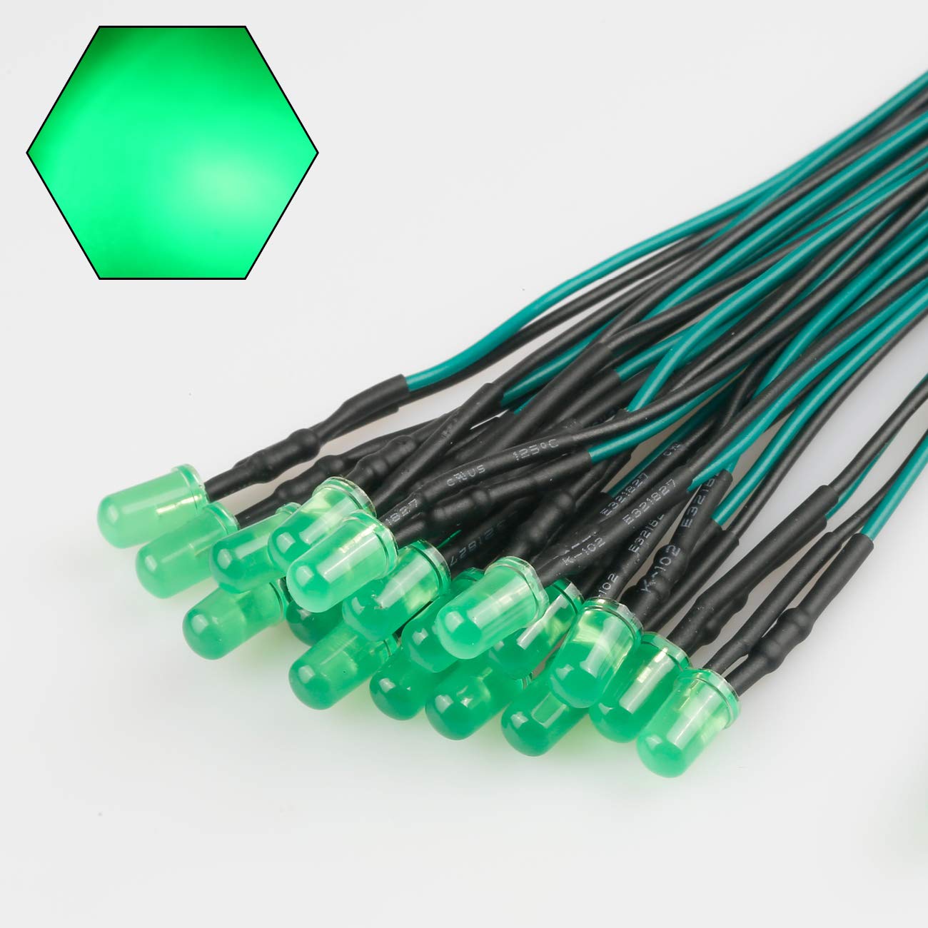 50pcs 12V 5mm Green LED Lights - Pre-Wired 7.9 Inch DC 12V LED Diodes with Diffused Lens for DIY Electronics, Automotive Lighting, and Home Decor Projects