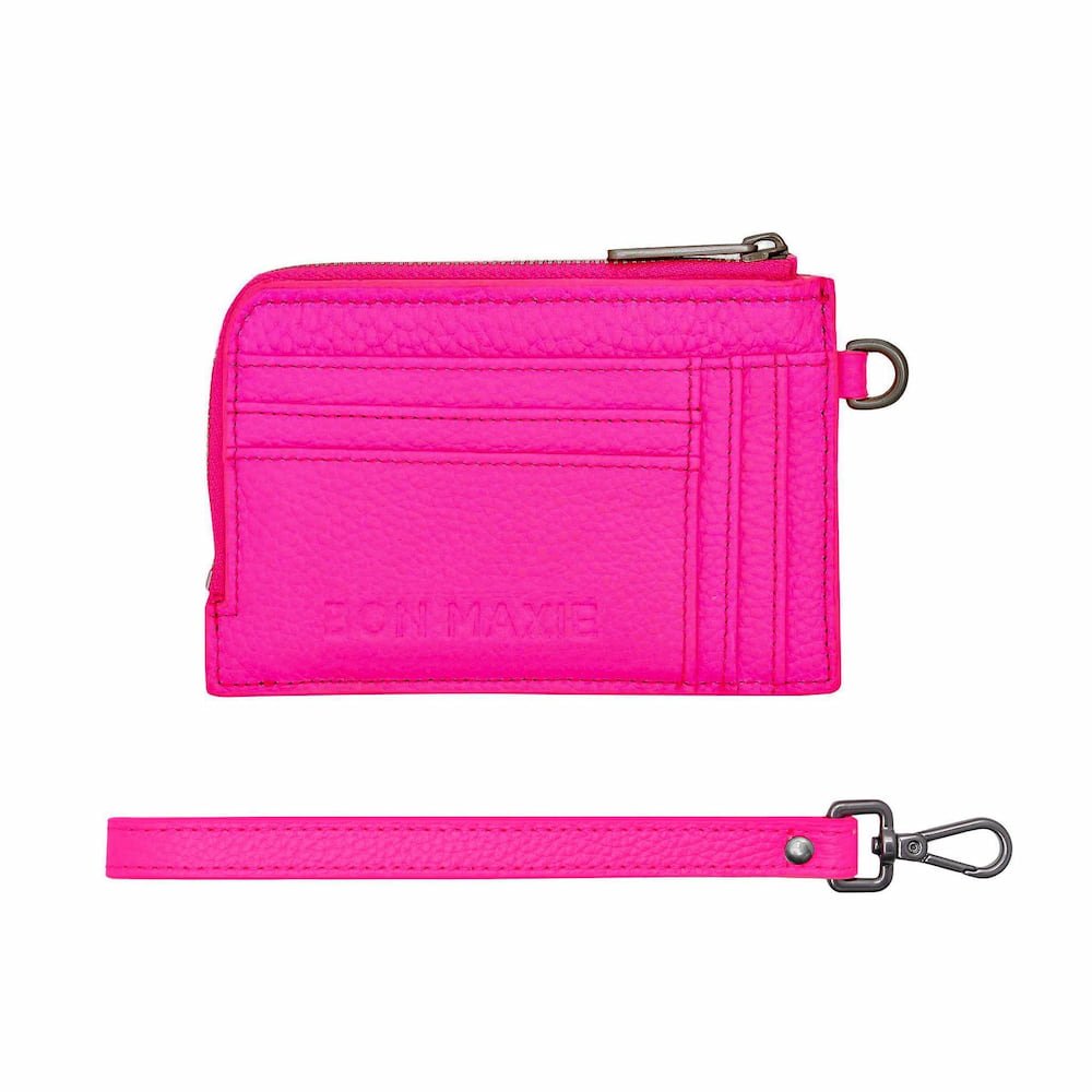 Everyday Leather Mini Wallet for Women - Slim RFID Blocking Card Holder - Neon Pink - Perfect for Travel, Shopping & Daily Essentials