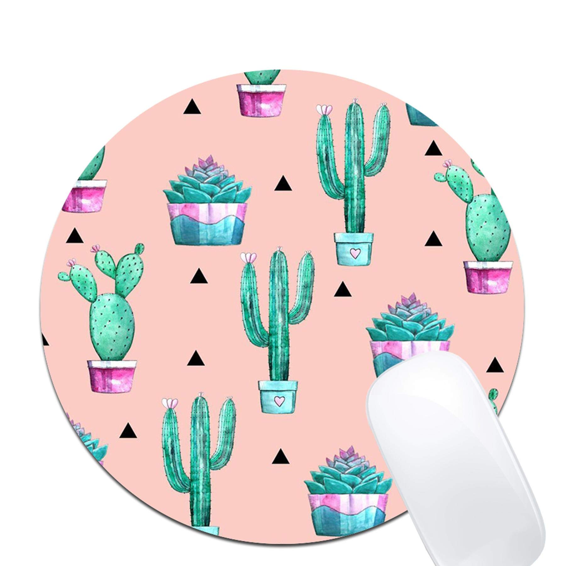PROEVER Non-Slip Round Mouse Pad with Cute Cartoon Succulent & Cactus Design - Ergonomic Rubber Desk Mat for Office, Computer & Laptop - Perfect for Work, Gaming & Home Decor