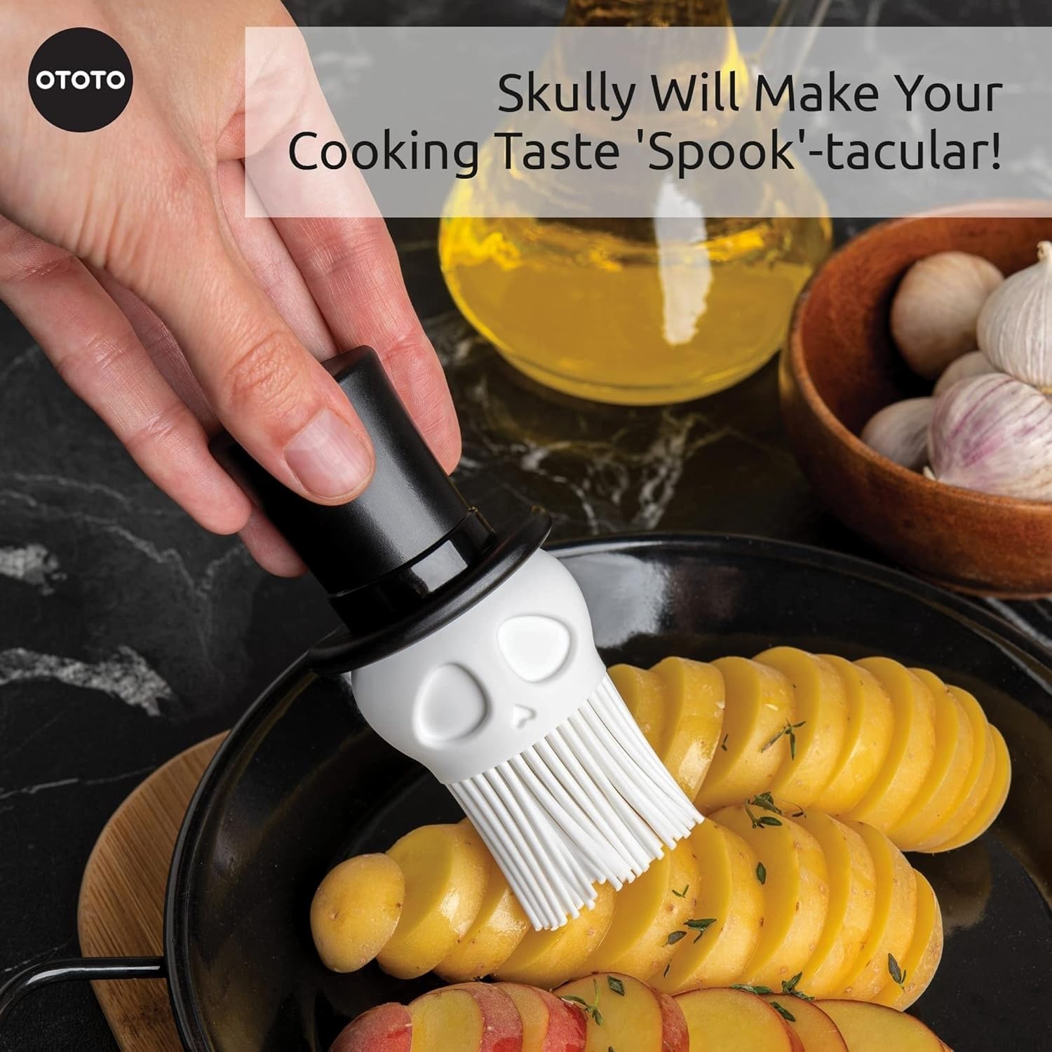 OTOTO Skully Basting Brush - Premium Silicone Cooking Brush for Baking, Grilling & Basting - Halloween Kitchen Gifts, Gothic Decor, Spooky Skull Kitchen Accessories - Perfect for Halloween Parties, Gothic Themed Kitchens & Unique Gift Ideas