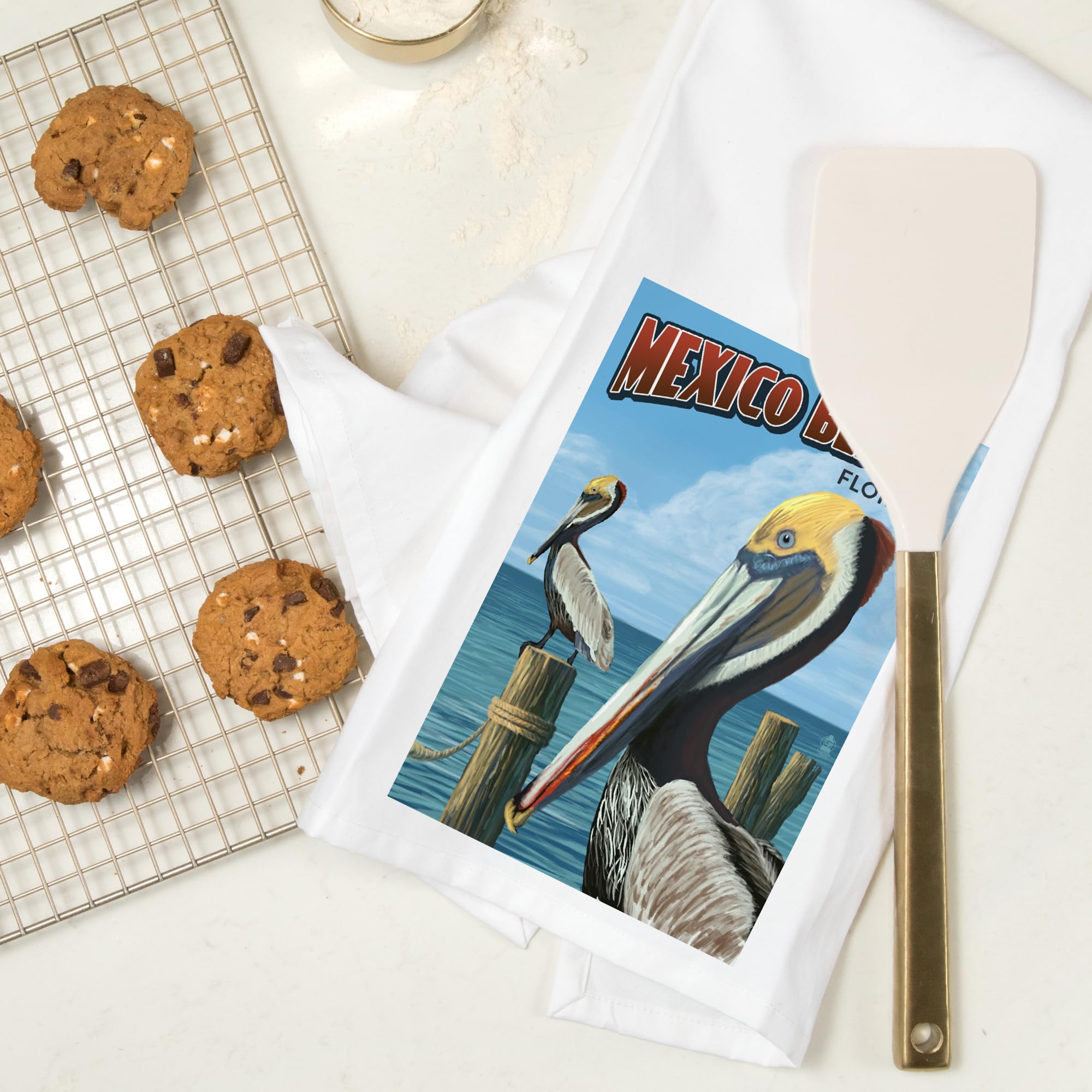 Lantern Press Mexico Beach Florida Brown Pelicans 100% Cotton Tea Towel - Decorative Hand Towel for Kitchen, Home Decor & Coastal Themed Gifts - Perfect for Dish Drying, Wall Art & Beach House Accents