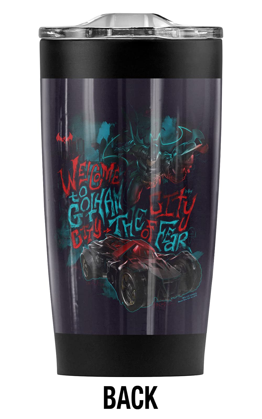 Batman: Arkham Knight Stainless Steel Tumbler 20oz - Vacuum Insulated Travel Mug with Leakproof Lid - Keeps Hot & Cold Beverages for Hours - Perfect for Coffee, Tea, Iced Drinks - Great Gift for Gamers & DC Fans - Use at Home, Office, Gym or Commuting