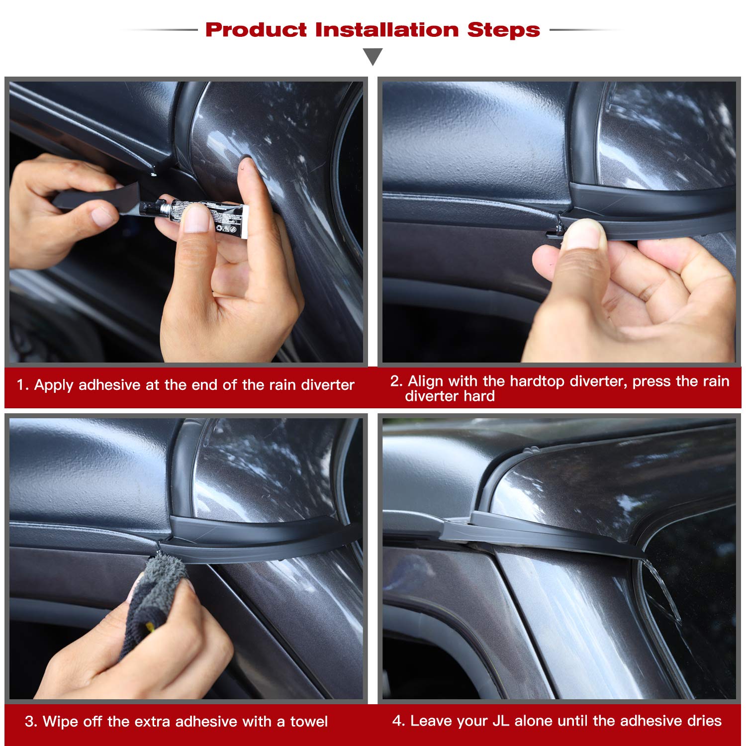 JeCar Hardtop Rain Diverter ABS Drip Rail Extension - Waterproof Rain Gutter Exterior Accessories for Jeep Wrangler 2018-2023 JL/JLU & Gladiator 2020-2023 JT (1 Pair) - Prevent Water Leaks & Improve Off-Road Driving Comfort