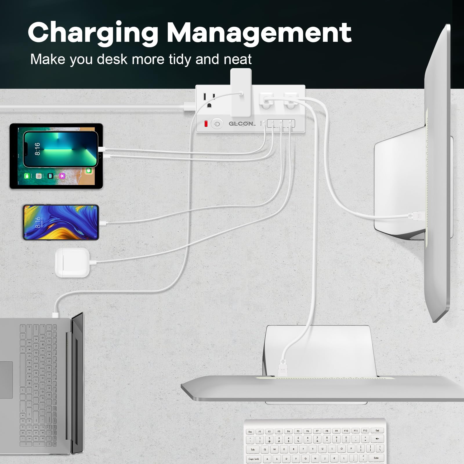 20W PD USB C Desk Clamp Power Strip with Surge Protection - 4 Outlets & 4 USB Ports Charging Station - Multi Plug Edge Mount Power Hub for Home Office, Gaming Setup & Workspace Accessories