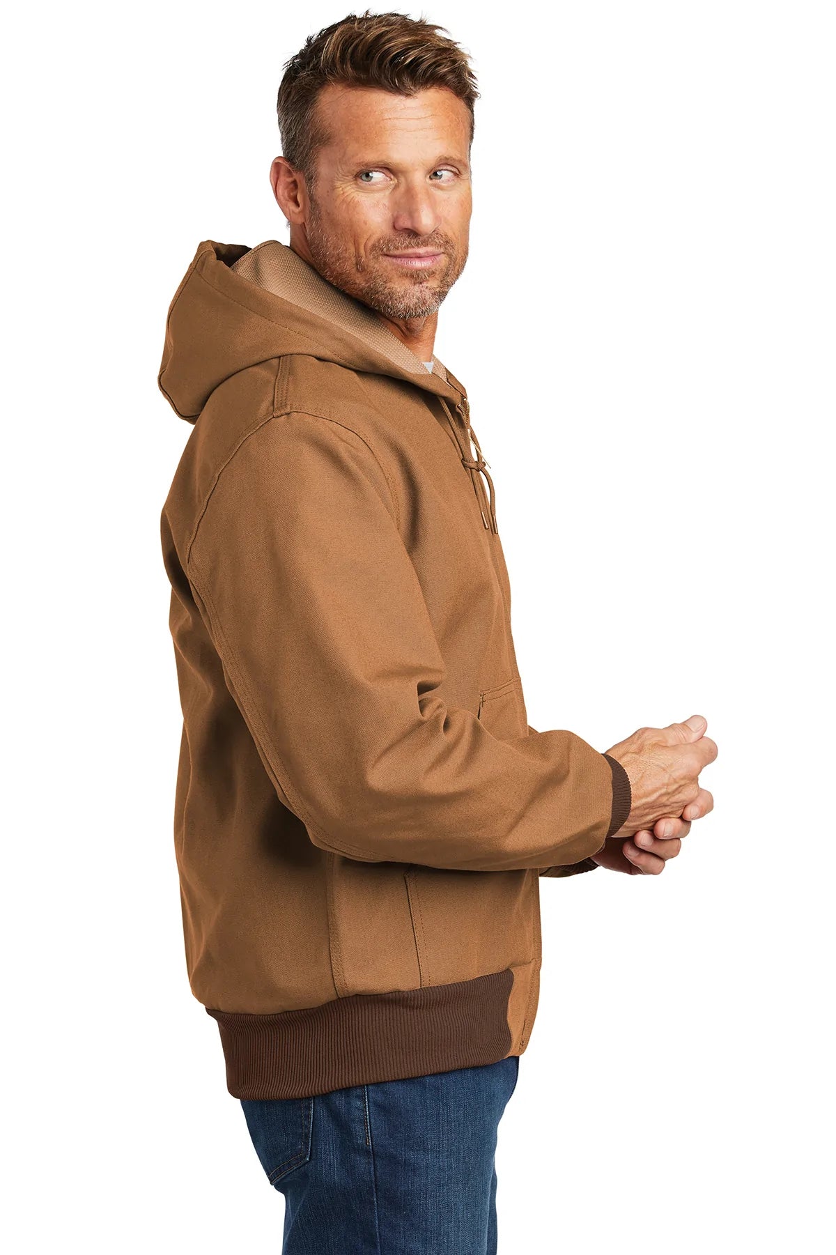 Carhartt Men's Tall Thermal Lined Duck Work Jacket - Heavy Duty Winter Coat for Cold Weather, Durable Brown Workwear for Construction & Outdoor Jobs