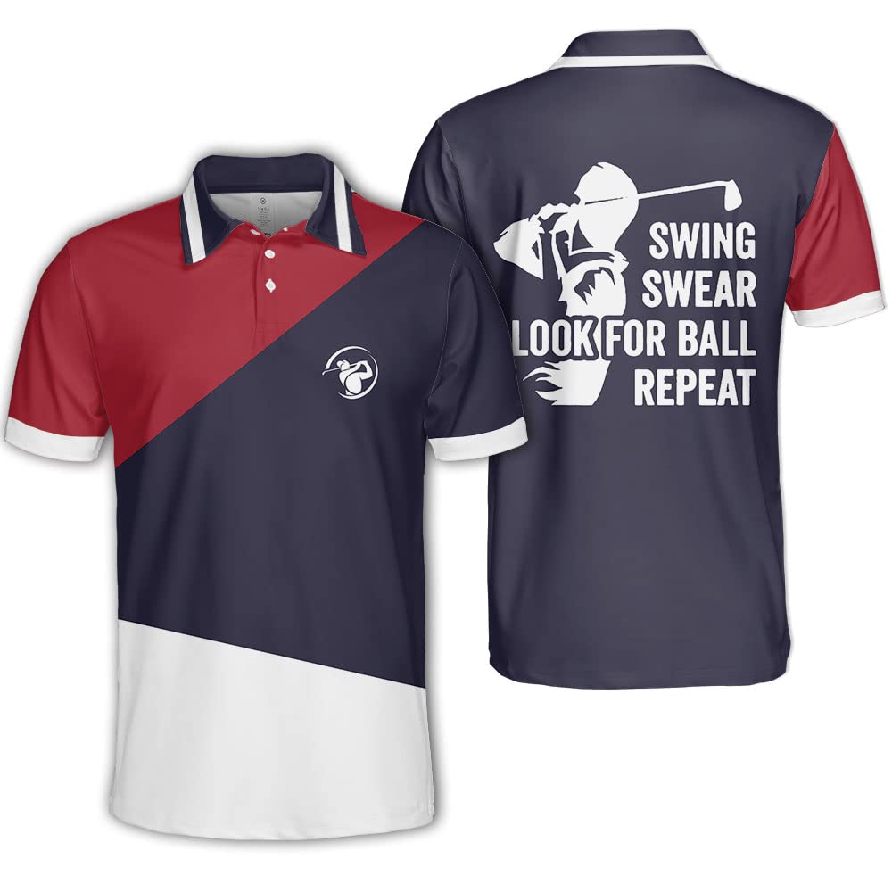 Men's Dry Fit Polo Shirts - Breathable & Moisture Wicking Golf Shirts for Men | Funny & Stylish Swing Swear Look | Perfect Golf Gift & Casual Wear for Sports & Outdoor Activities
