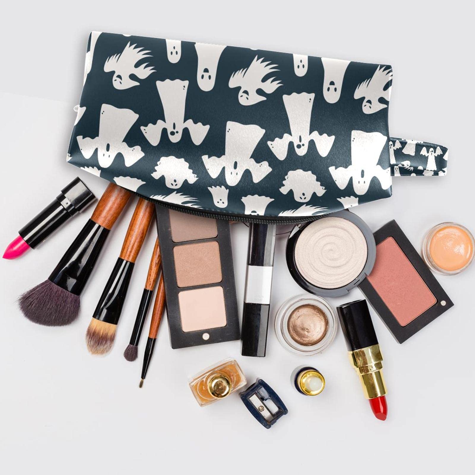 Halloween Ghost Pattern Cosmetic Bag Organizer - Travel Toiletry Pouch for Makeup Artists, Women & Girls | Perfect for Halloween Parties, Travel & Daily Makeup Storage