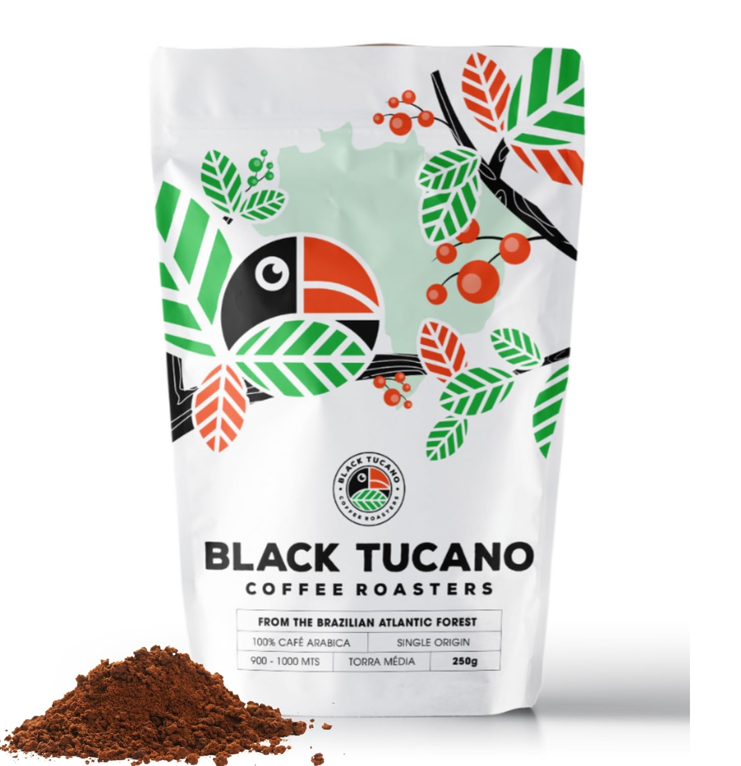 Premium Brazilian Black Tucano Specialty Coffee - Medium Roast Single Origin Ground Coffee (8.8oz/250g) - Perfect for Home Brewing, Office Use & Gifts