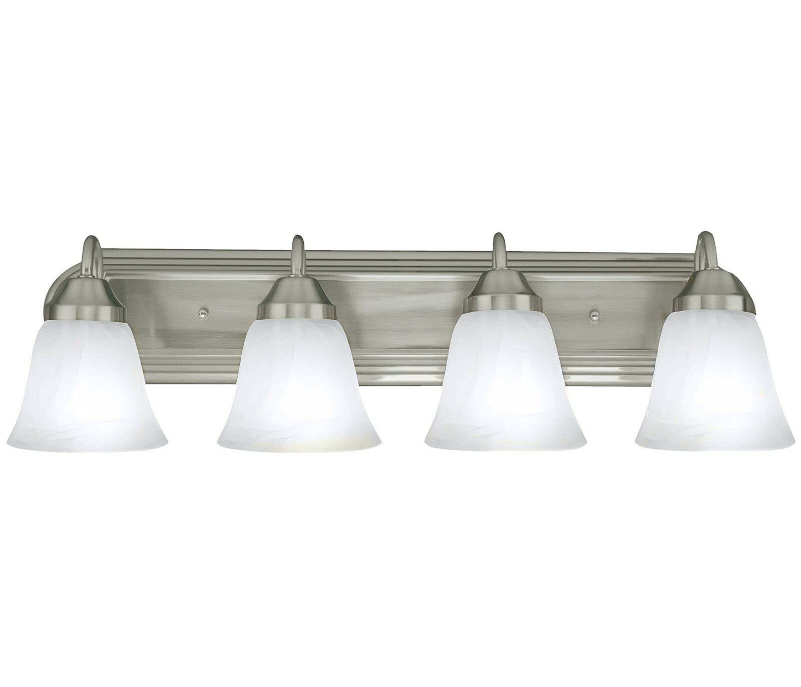 HUIJK Brushed Nickel 4-Light Bathroom Vanity Light Bar with Alabaster Glass Shades - Perfect for Bathroom, Powder Room, and Dressing Room Lighting