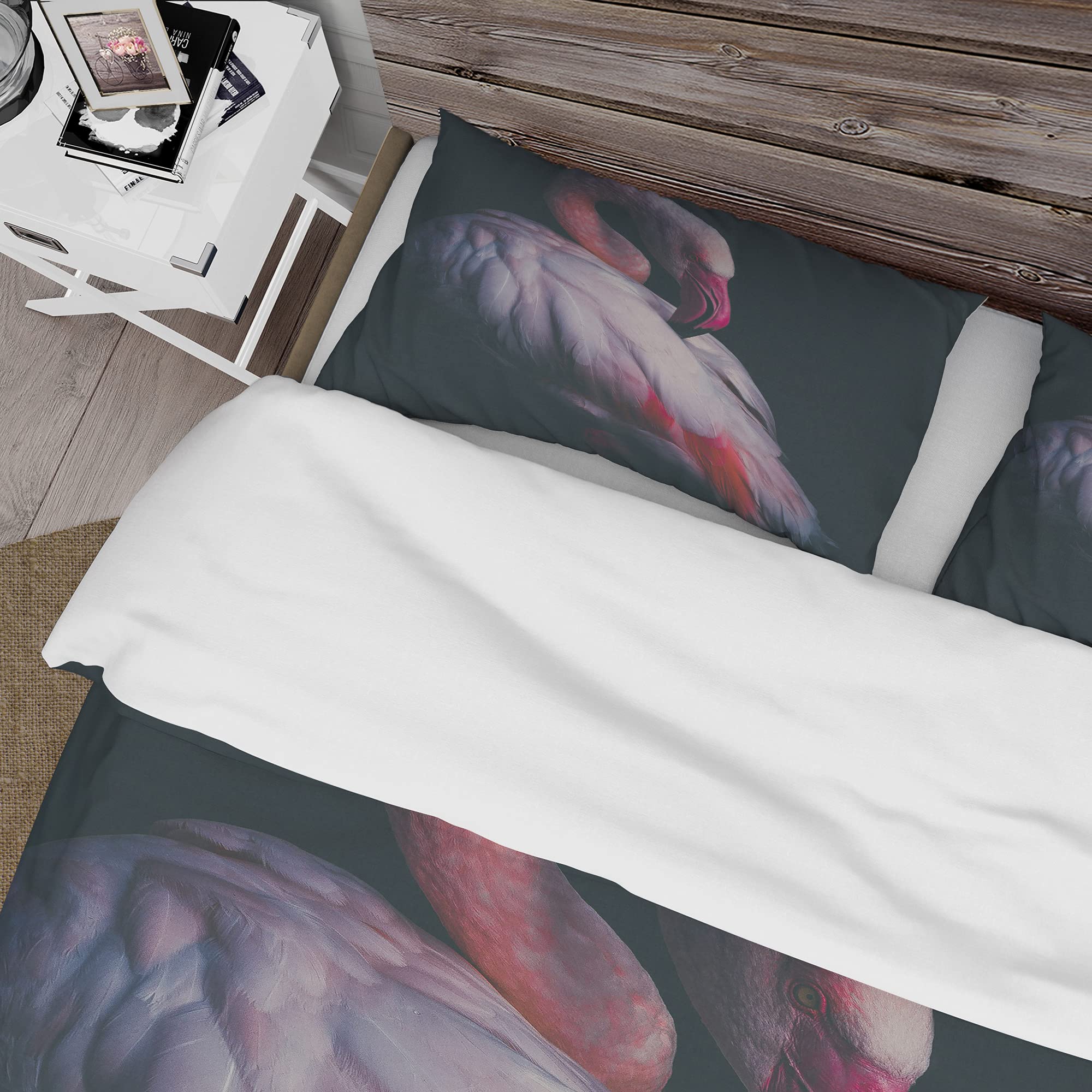 DesignQ Pink Flamingo & Black Traditional Duvet Cover Set - 3 Piece Twin Size Animal Print Bedding Set for All Seasons | Tropical Themed Bedroom Decor for Girls, Teens & Dorm Rooms