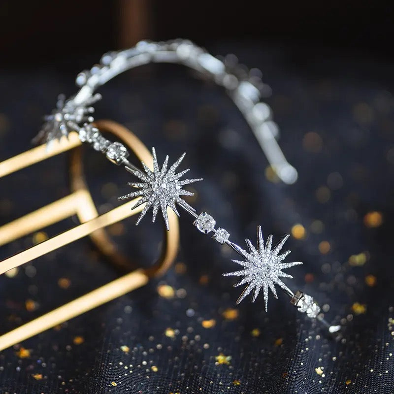 Luxury Sparkly Crystal Star Tiara Crown - Silver Plated Rhinestone Hairband for Brides & Weddings | Elegant Headdress for Prom, Pageants & Special Occasions