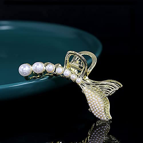 SQUICKLE Large Pearl Hair Claw Clips for Women & Girls - Strong Hold Metal Clips for Thick Long Hair, Diamond Barrettes & Hair Accessories - Perfect for Updos, Ponytails & Everyday Hairstyles
