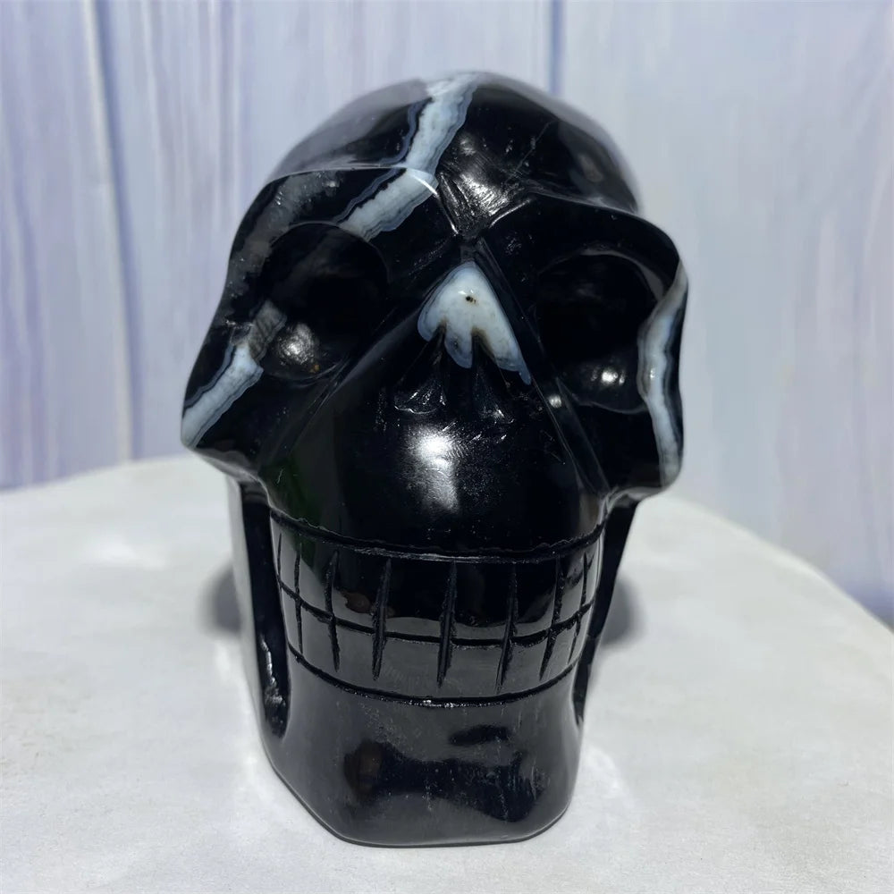 1002g Natural Black Onyx Crystal Agate Skull Raw Stone Quartz Handmade Sculpture - Spiritual Healing, Meditation, Reiki Energy, Home Decor Gift for Yoga & Feng Shui