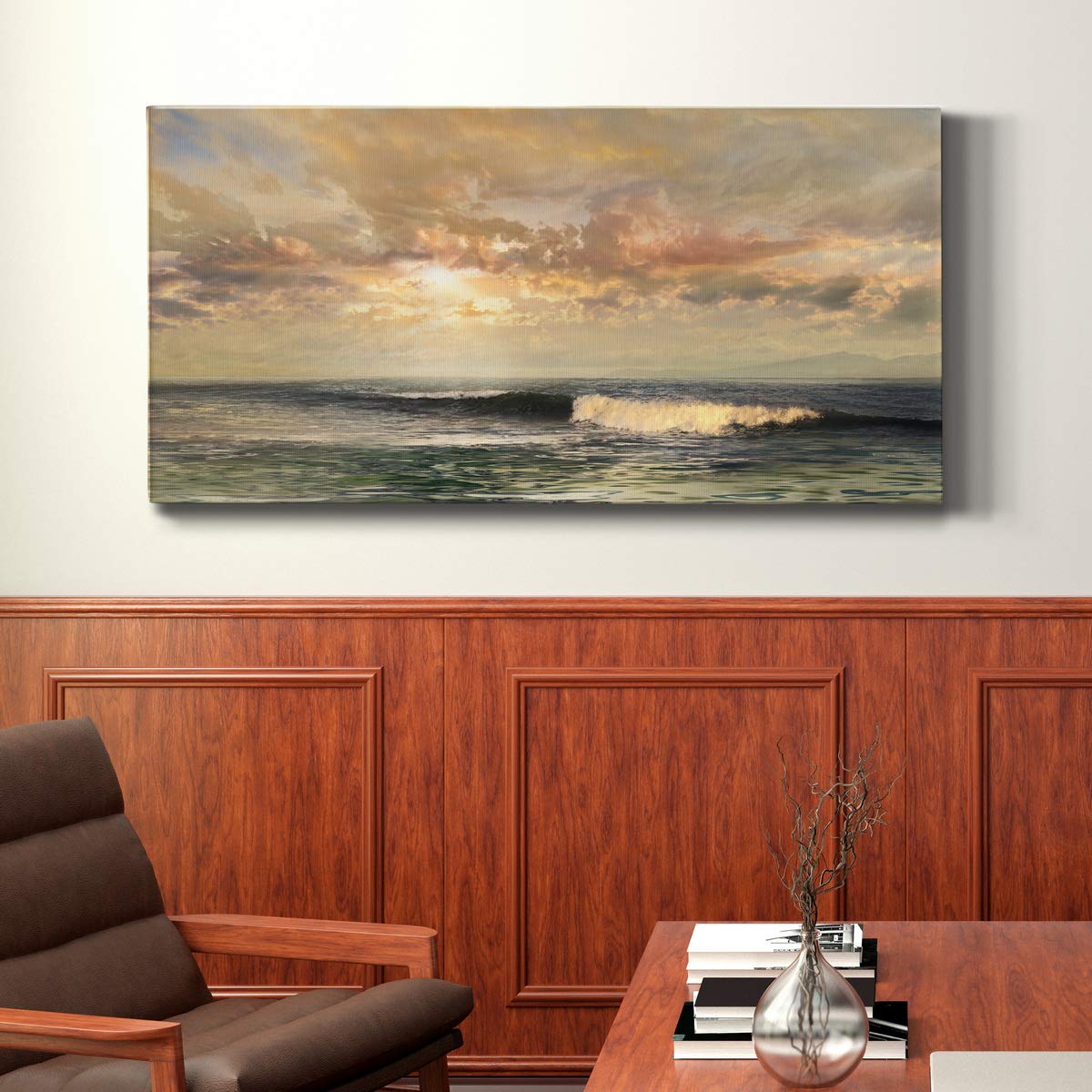Modern Ocean Wave Canvas Wall Art - Blue Beach Landscape Print for Living Room, Bedroom, Bathroom & Office Decor - Ready to Hang 20x40 Inches - Coastal Home & Vacation House Wall Decor