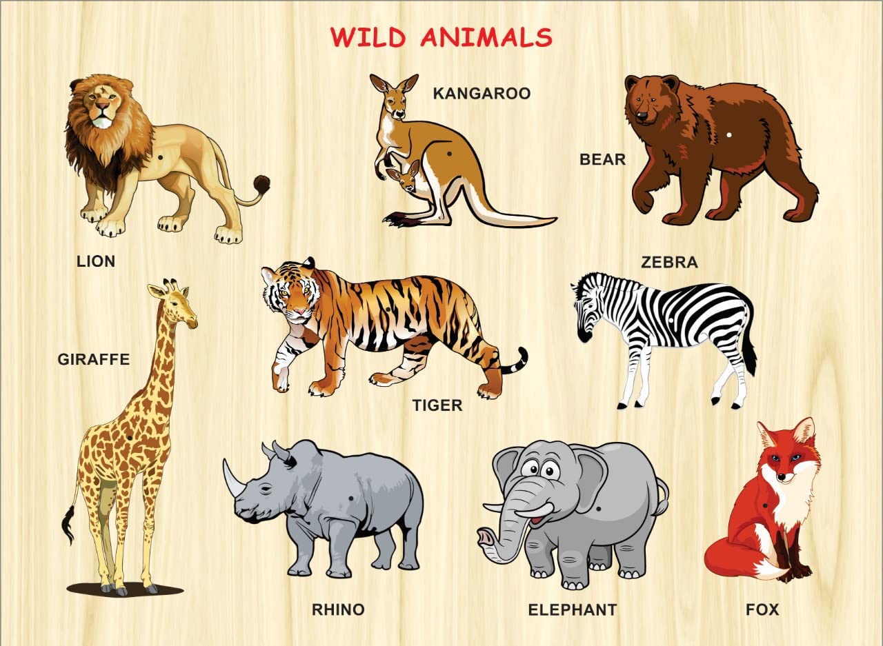 Amisha Gift Gallery Wooden Puzzles for Kids with Knob - Educational Learning Toy Wooden Puzzle Board (Wild Animals) - Perfect for Preschool Learning & Montessori Classroom Activities