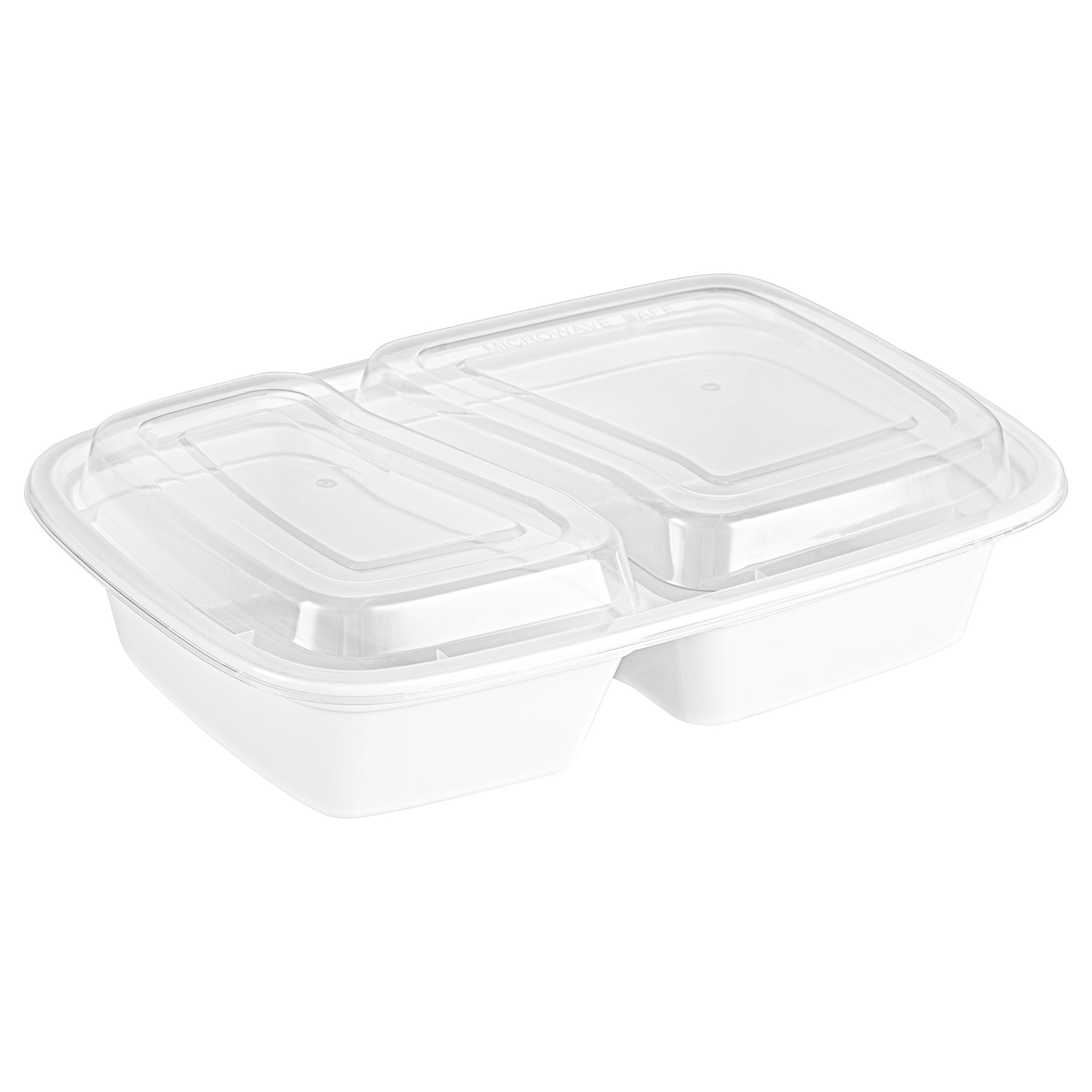 32 oz White Plastic 2-Compartment Food Storage Containers with Clear Lids - Microwave Safe (8.75