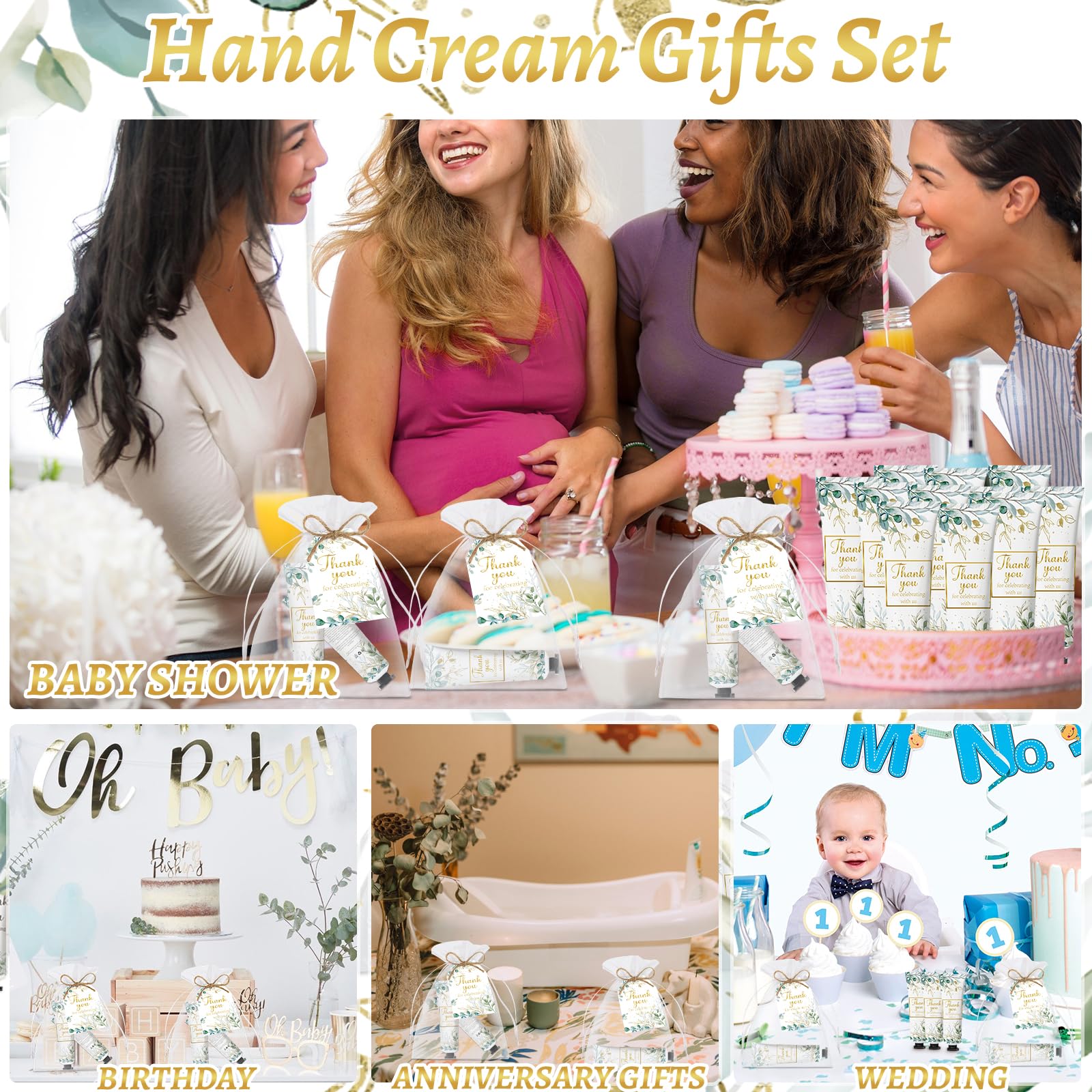 50 Sets Greenery Baby Shower Hand Cream Bulk Gifts - Travel Size Hand Lotion Set with Thank You Card & Organza Bags - Perfect for Bridal Showers, Baby Showers & Guest Favors - Ideal for Party Giveaways, Wedding Favors & Travel Essentials