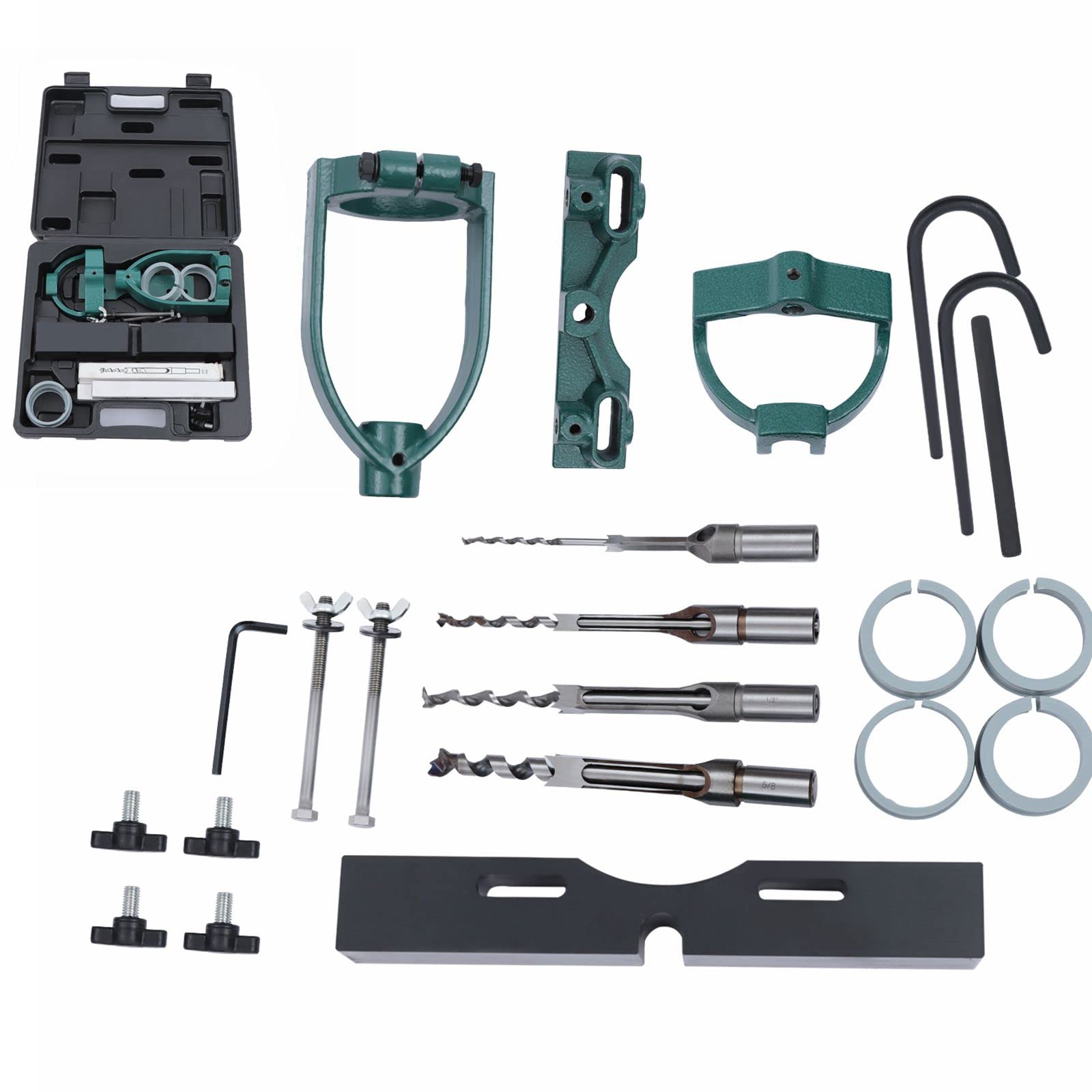4pc Drill Press Mortising Attachment Set - Woodworking Tenon Tools, Bench Drill Locator & Square Hole Chisel for Precision Joinery | Perfect for Cabinet Making, Furniture Building & DIY Wood Projects