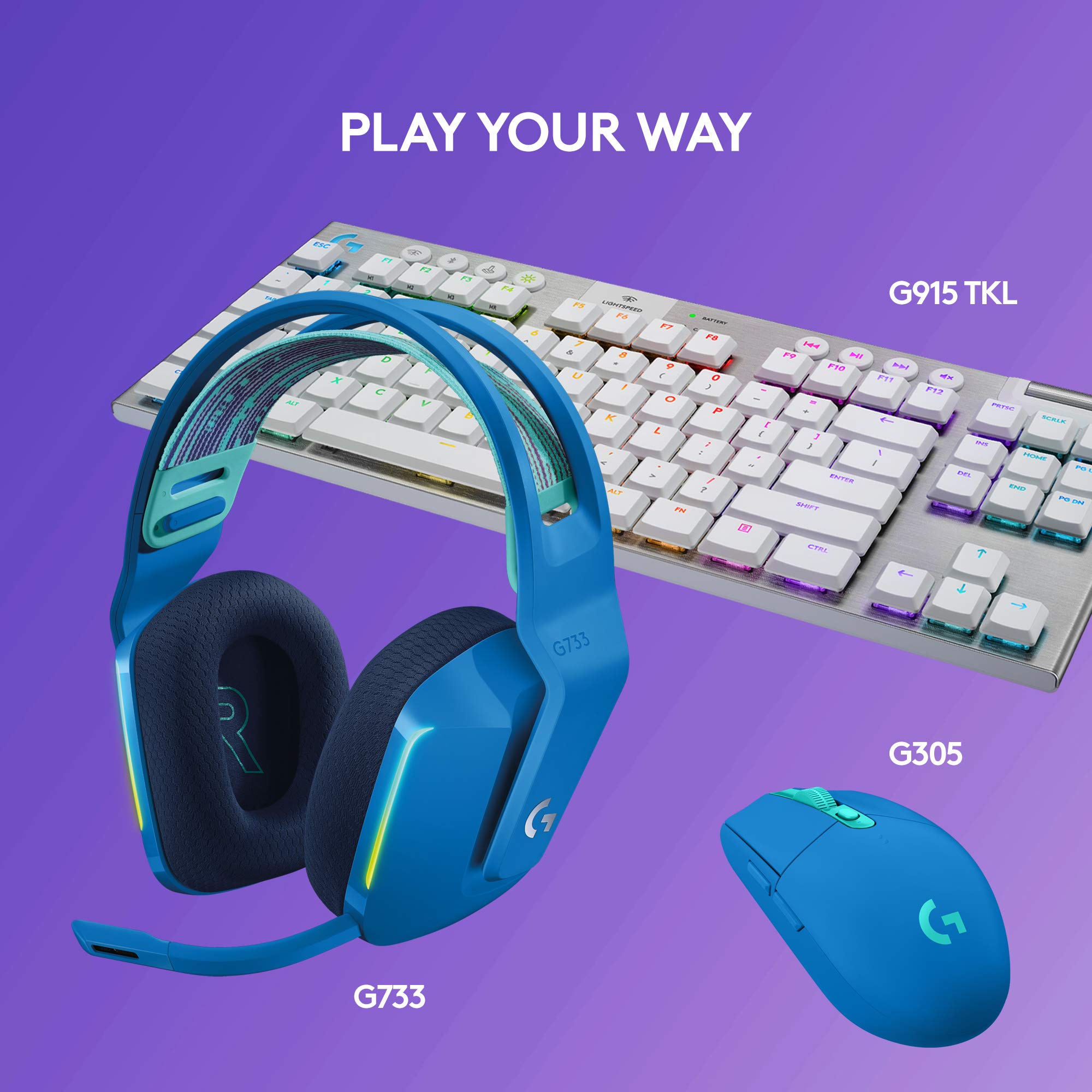 Logitech G733 LIGHTSPEED Wireless Gaming Headset with Suspension Headband, LIGHTSYNC RGB, Blue VO!CE Mic Technology & PRO-G Audio Drivers - Blue | Perfect for PC, PS5, Xbox & Streaming