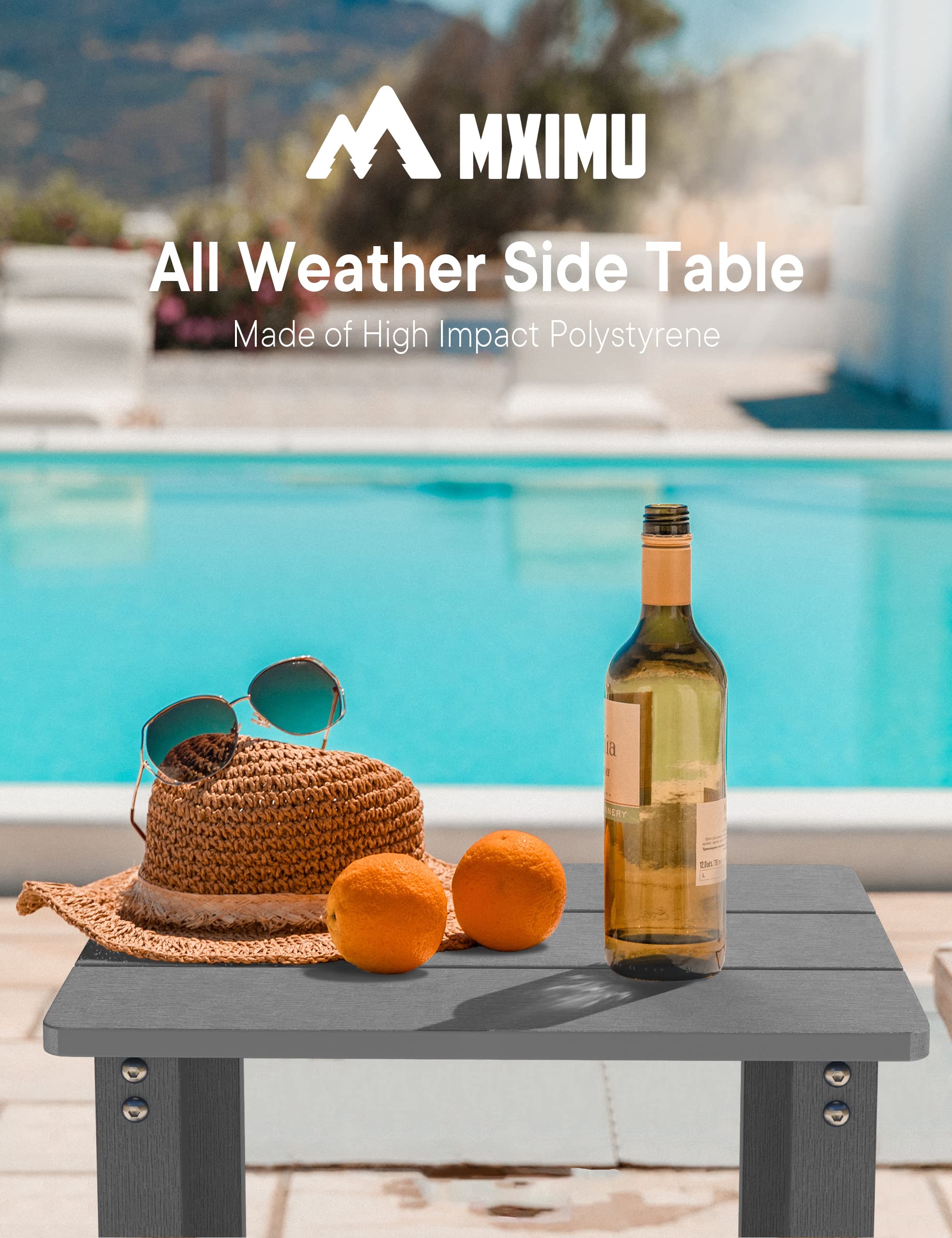 Weather-Resistant MXIMU Outdoor Adirondack Square Side Table - Durable Patio End Table for Backyard, Pool, Front Porch & Indoor Use - Perfect for Relaxing, Entertaining & Decorating