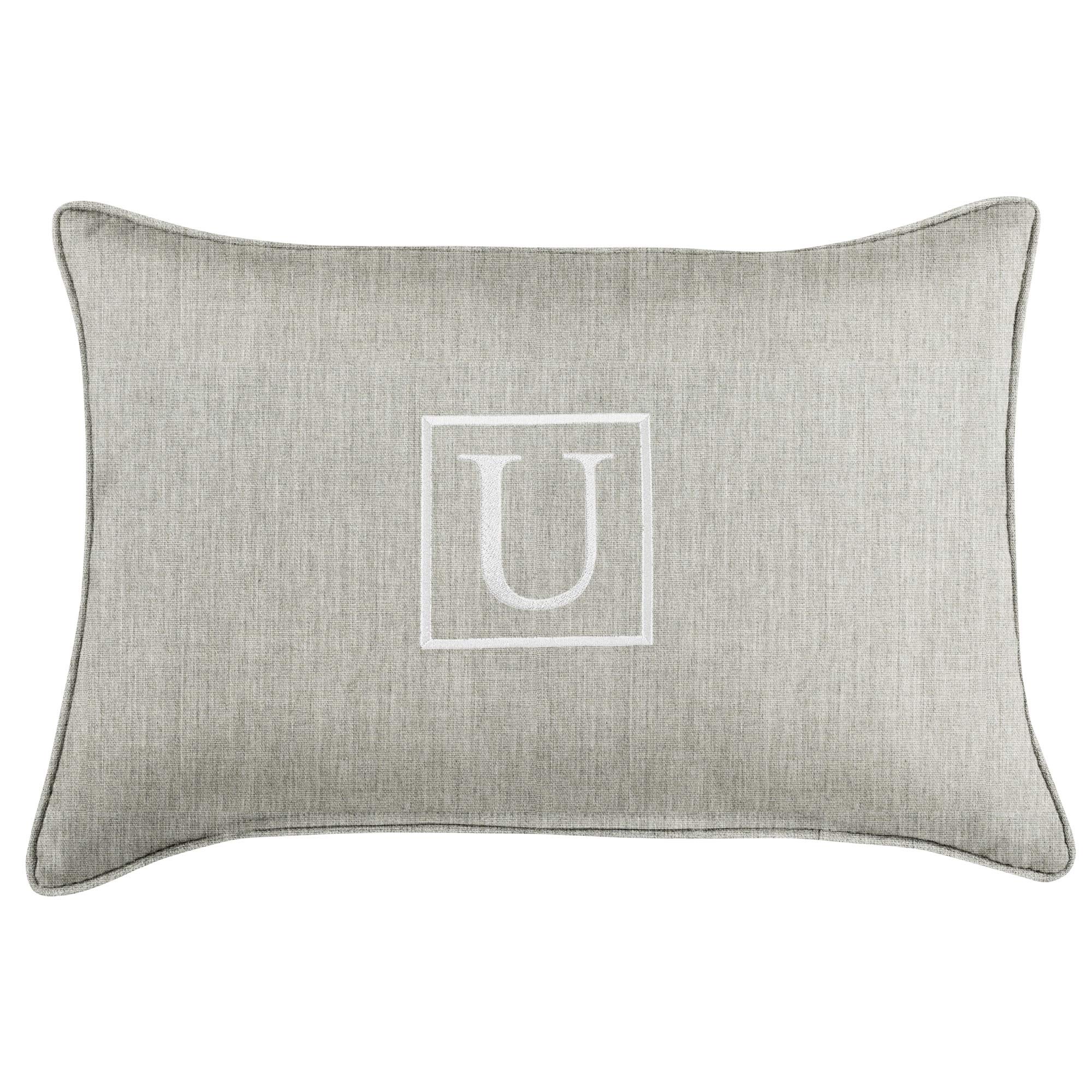 13x20 Granite Gray White Monogram U Embroidered Lumbar Pillow - Indoor Outdoor Decor for Sofa, Patio, Bed