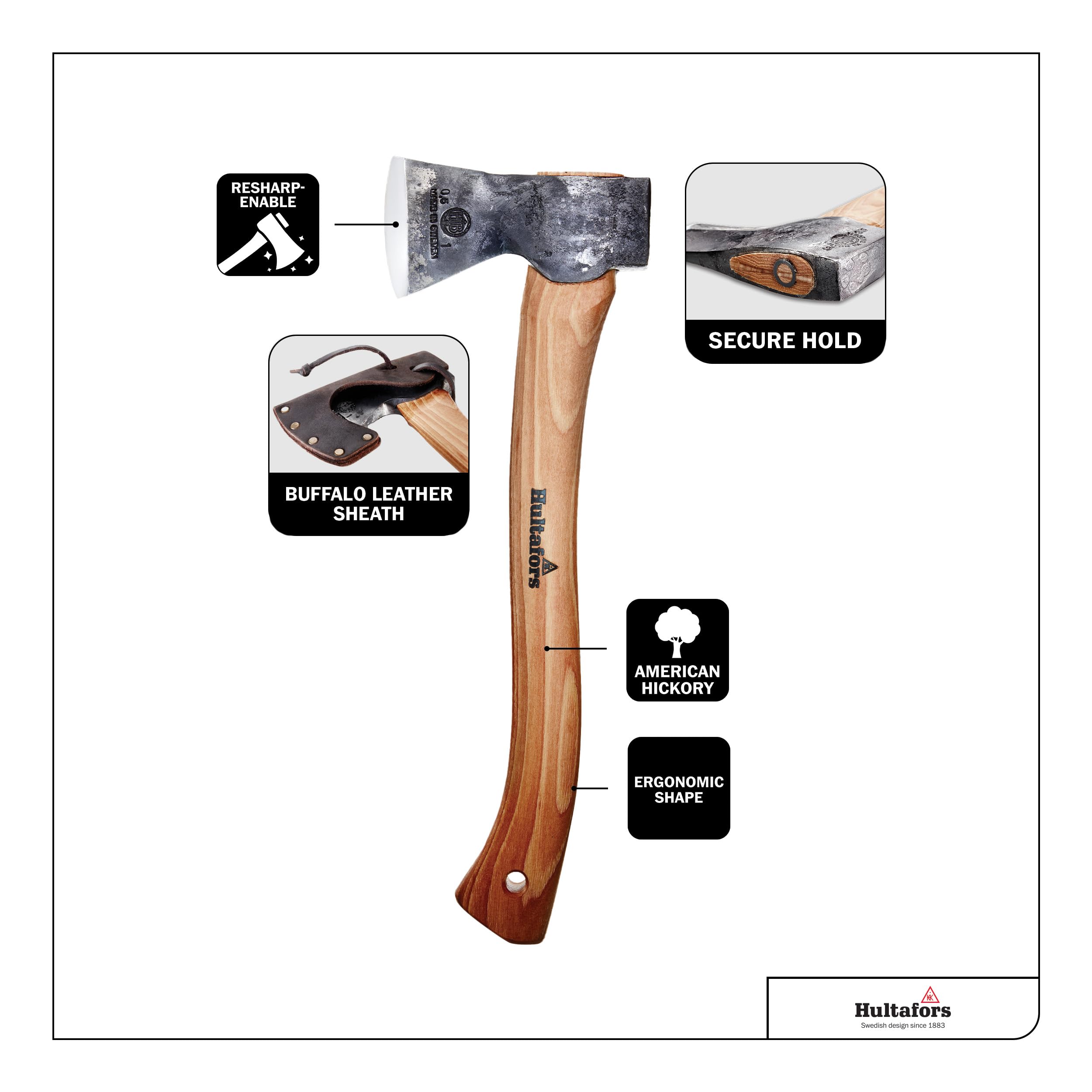 Hultafors AV08417010 Outdoor Climbing Axe - Durable Fulton Hatchet for Camping, Hiking & Survival Gear | Perfect for Wood Cutting, Bushcraft & Outdoor Adventures