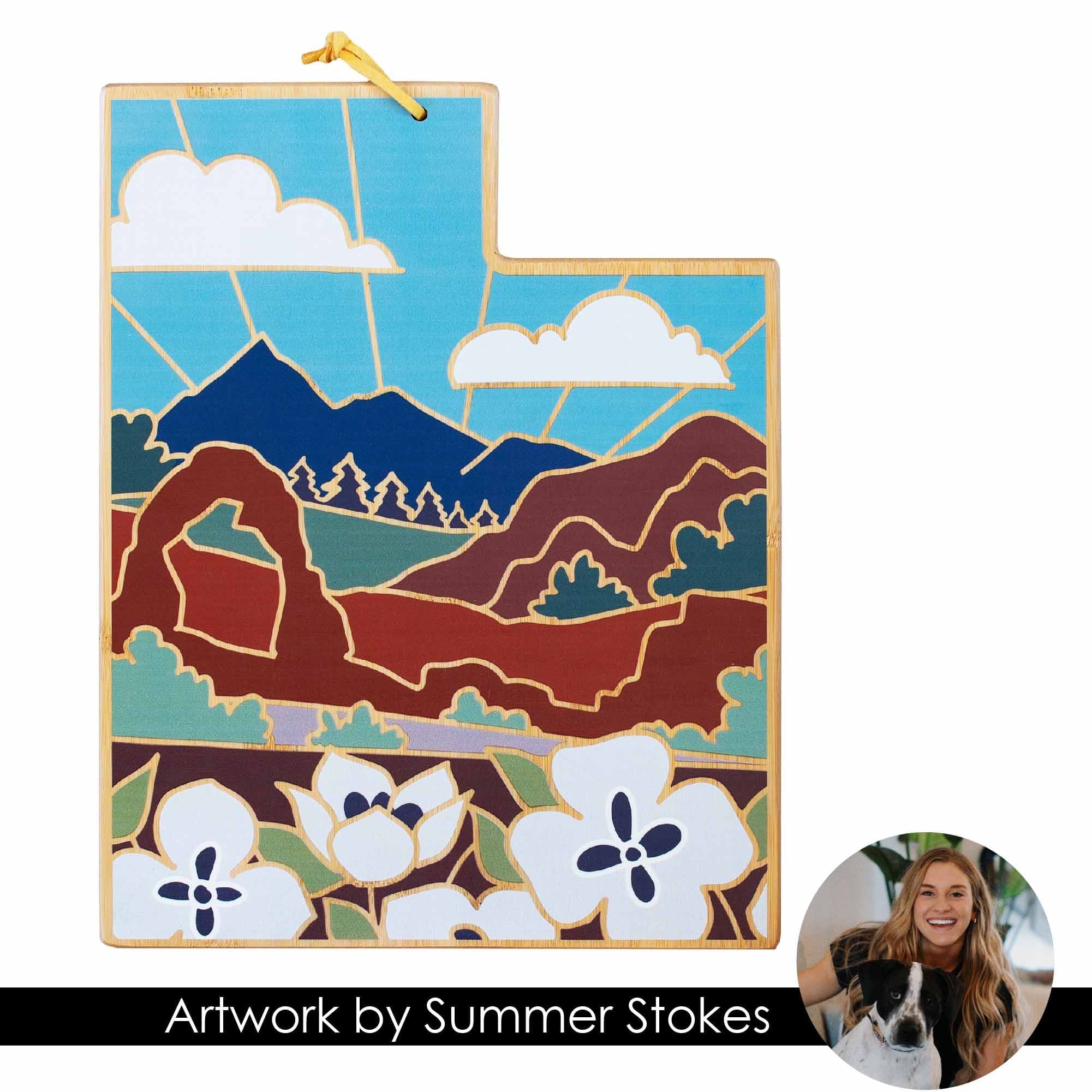 Handcrafted Utah-Themed Wooden Cutting Board with Summer Stokes Art - Perfect for Kitchen Decor & Gift Giving
