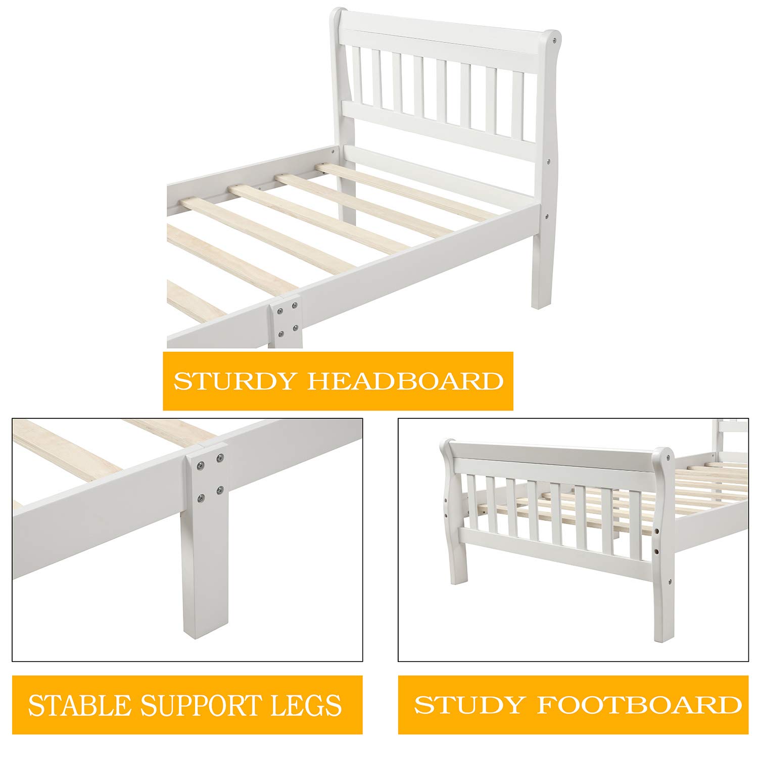 **White Twin Platform Bed Frame with Headboard & Footboard - Wood Slat Support, 6-Leg Design, No Box Spring Needed - Perfect for Small Bedrooms, Guest Rooms & Modern Minimalist Decor**