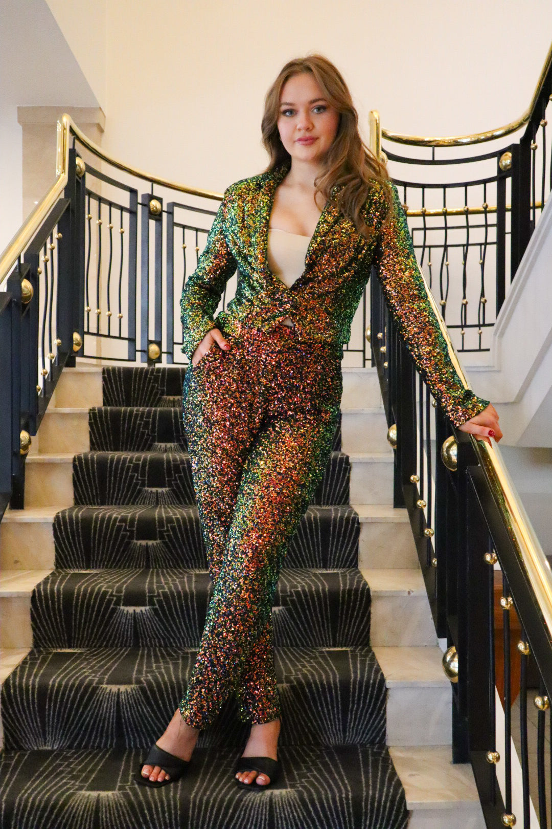 BJORN SEQUIN CROPPED JACKET - Emerald & Bronze Shimmer Women's Fashion Top - Perfect for Parties, Night Out & Special Occasions