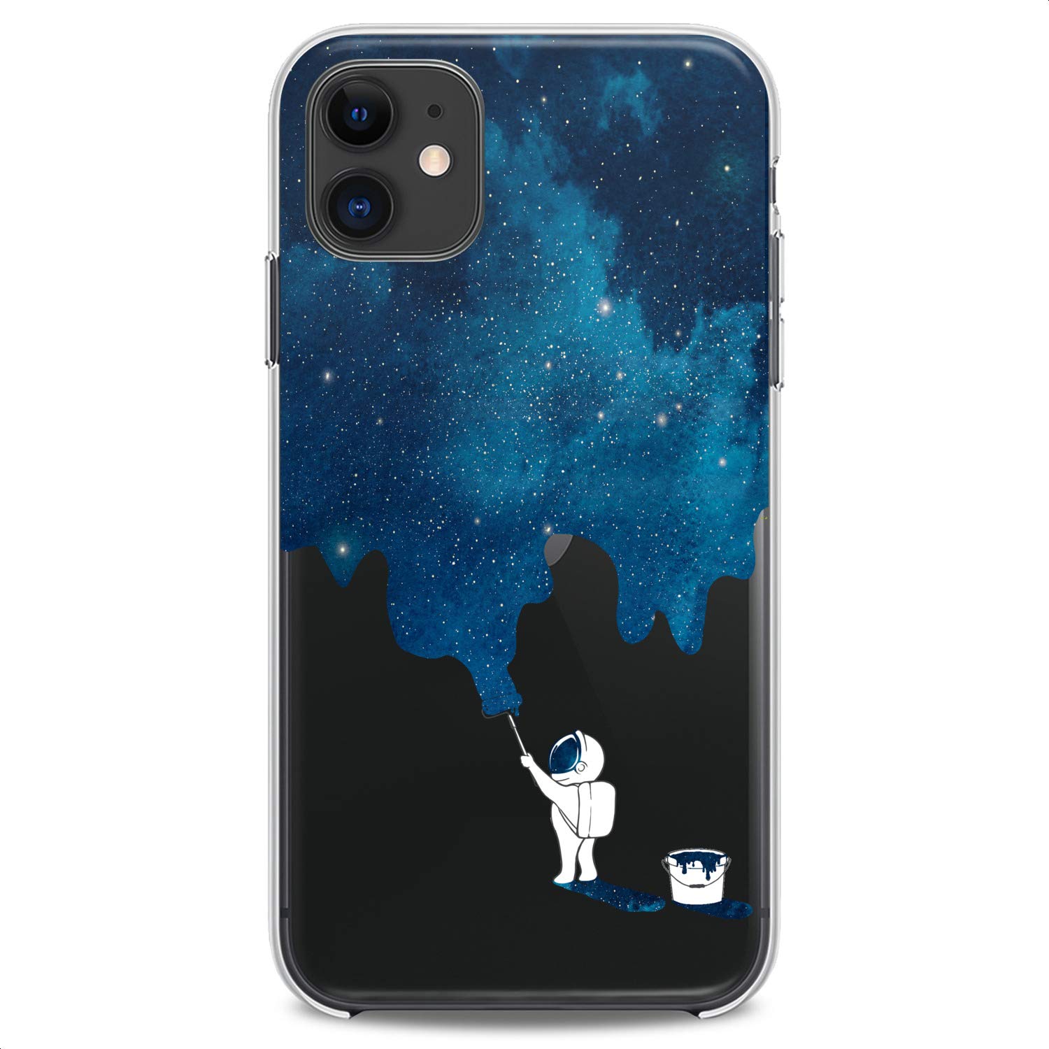 Premium Clear TPU Phone Case for iPhone 16/15/14/13/12/11 Pro Max/Plus/Mini/Xs/Xr/X/8/7/6/5/SE - Slim Flexible Silicone Protective Cover with Cute Kawaii Space Design & Funny Blue Paint Pattern | Perfect for Women, Teens & Everyday Use