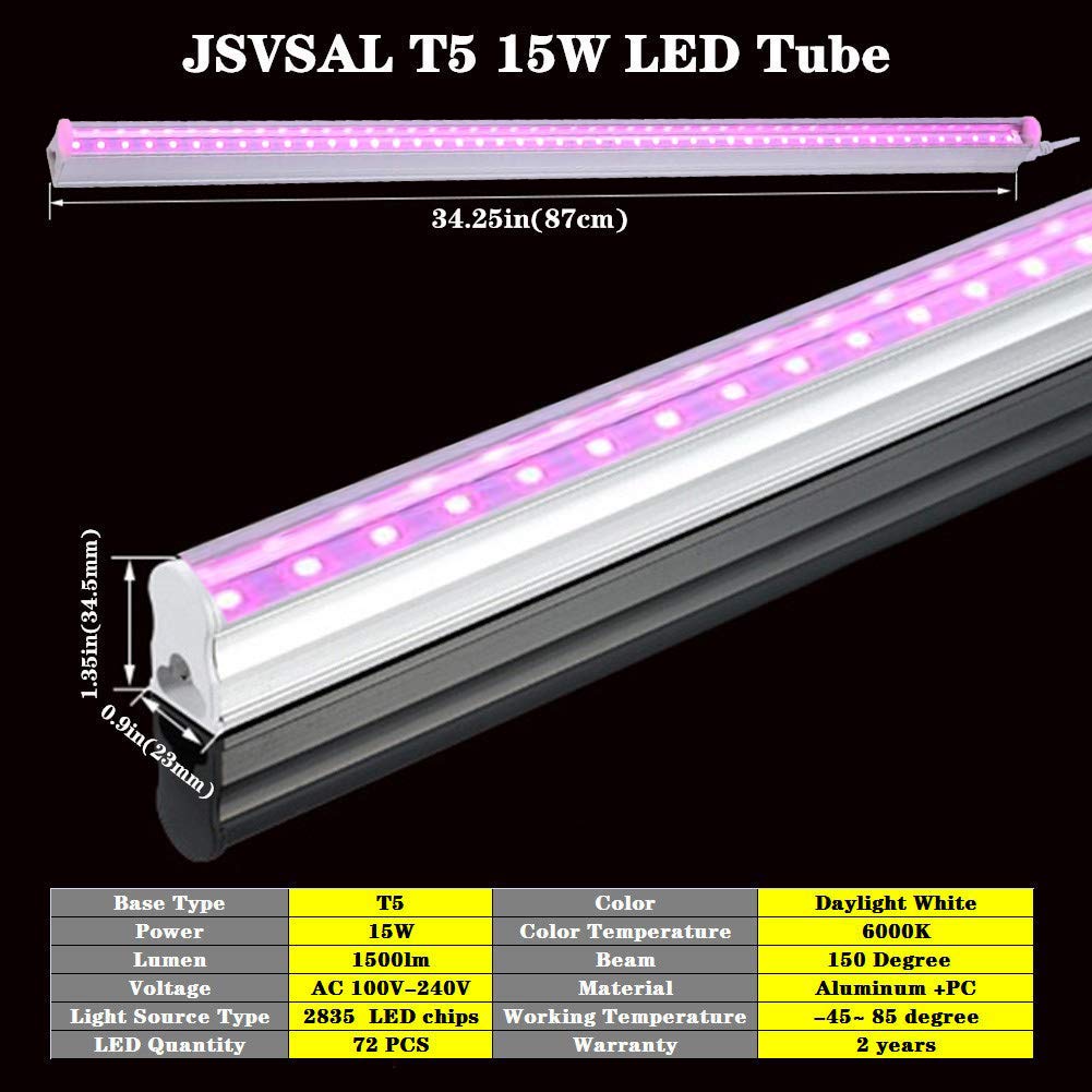 6-Pack T5 LED Full Spectrum Grow Light Strips - 2FT 60W (6 x 10W, 500W Equivalent) Integrated Plant Growing Lamp Fixture - Plug & Play Easy Installation for Indoor Plants, Greenhouse, Hydroponics & Vertical Farming - Perfect for Seedlings, Herbs & Succulents