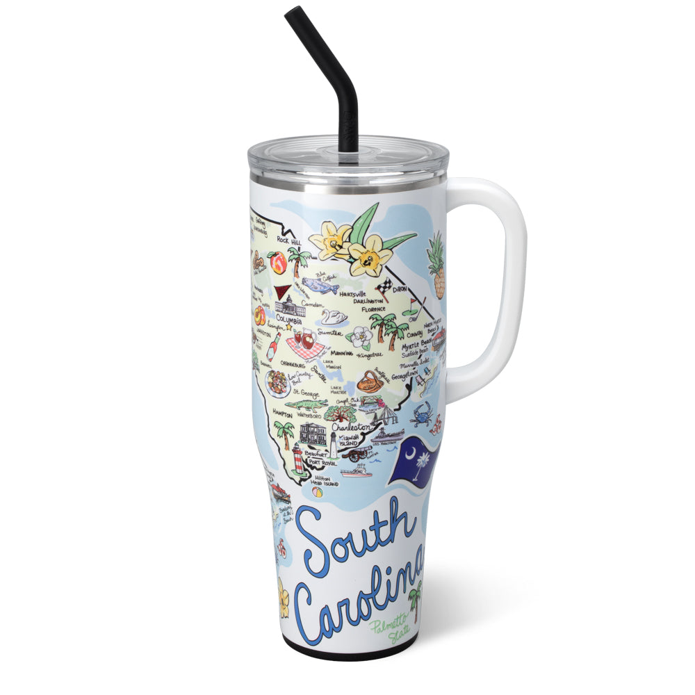 South Carolina Mega Mug 40oz - Large Insulated Stainless Steel Tumbler with Lid & Straw - Perfect for Coffee, Tea, Iced Drinks - Great for Travel, Camping, Office & Outdoor Activities
