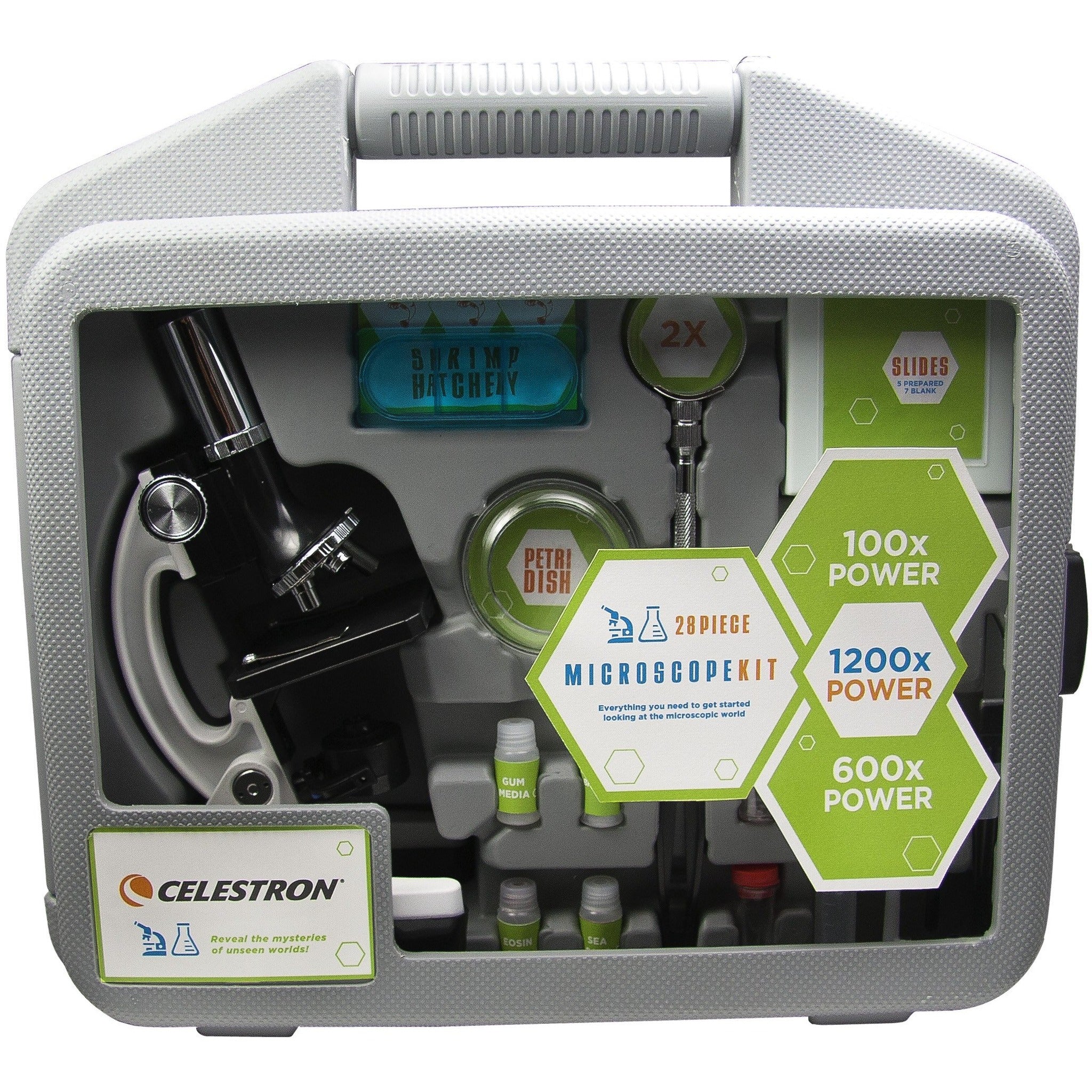 28 Piece Microscope Kit for Kids & Adults - Science Lab Equipment with Slides, LED Light - Perfect for Home Schooling, Classroom & STEM Learning