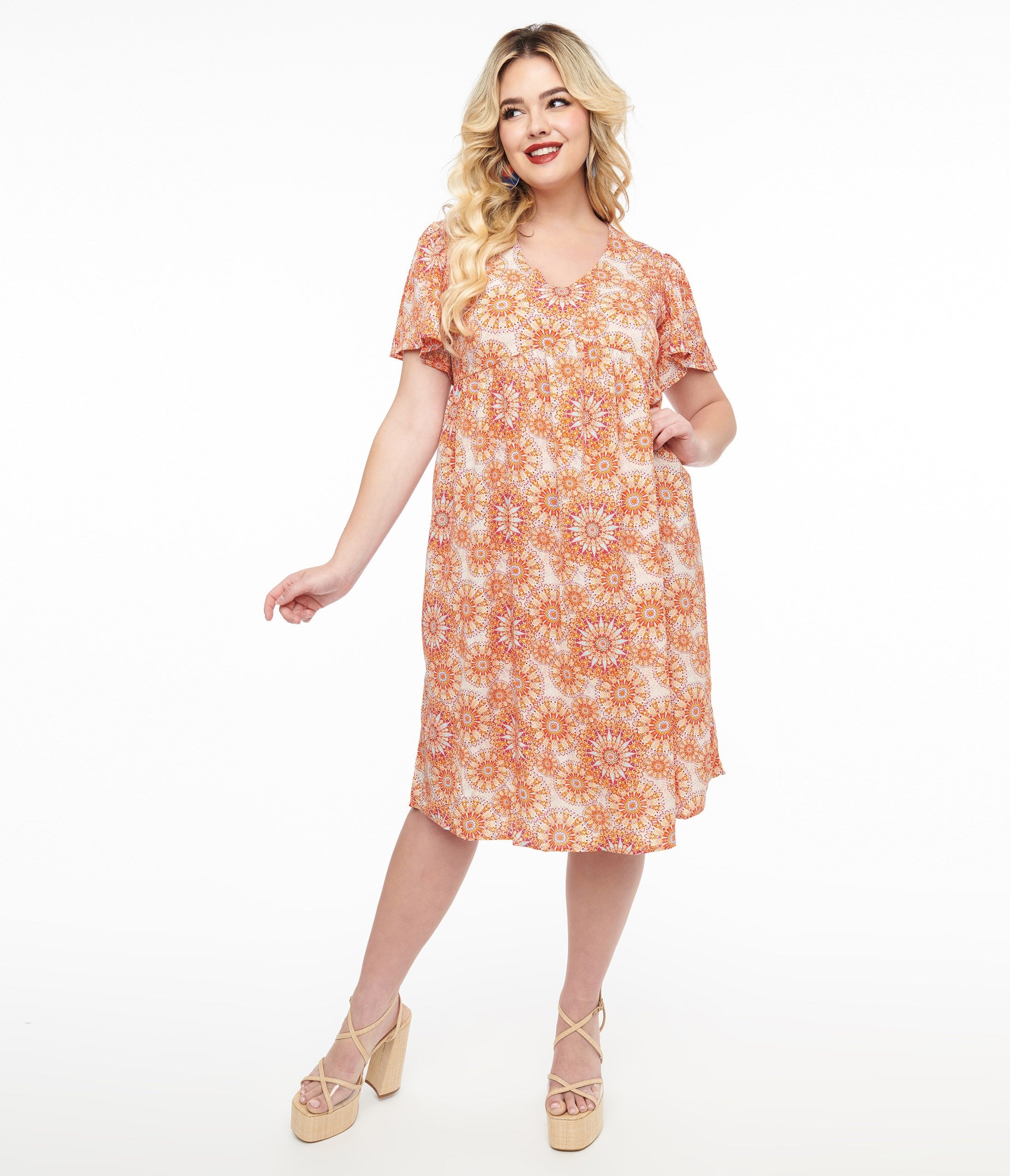Vibrant Red & Orange Psychedelic Floral Print Summer Dress for Women - Perfect for Music Festivals, Beach Vacations & Boho Chic Outfits