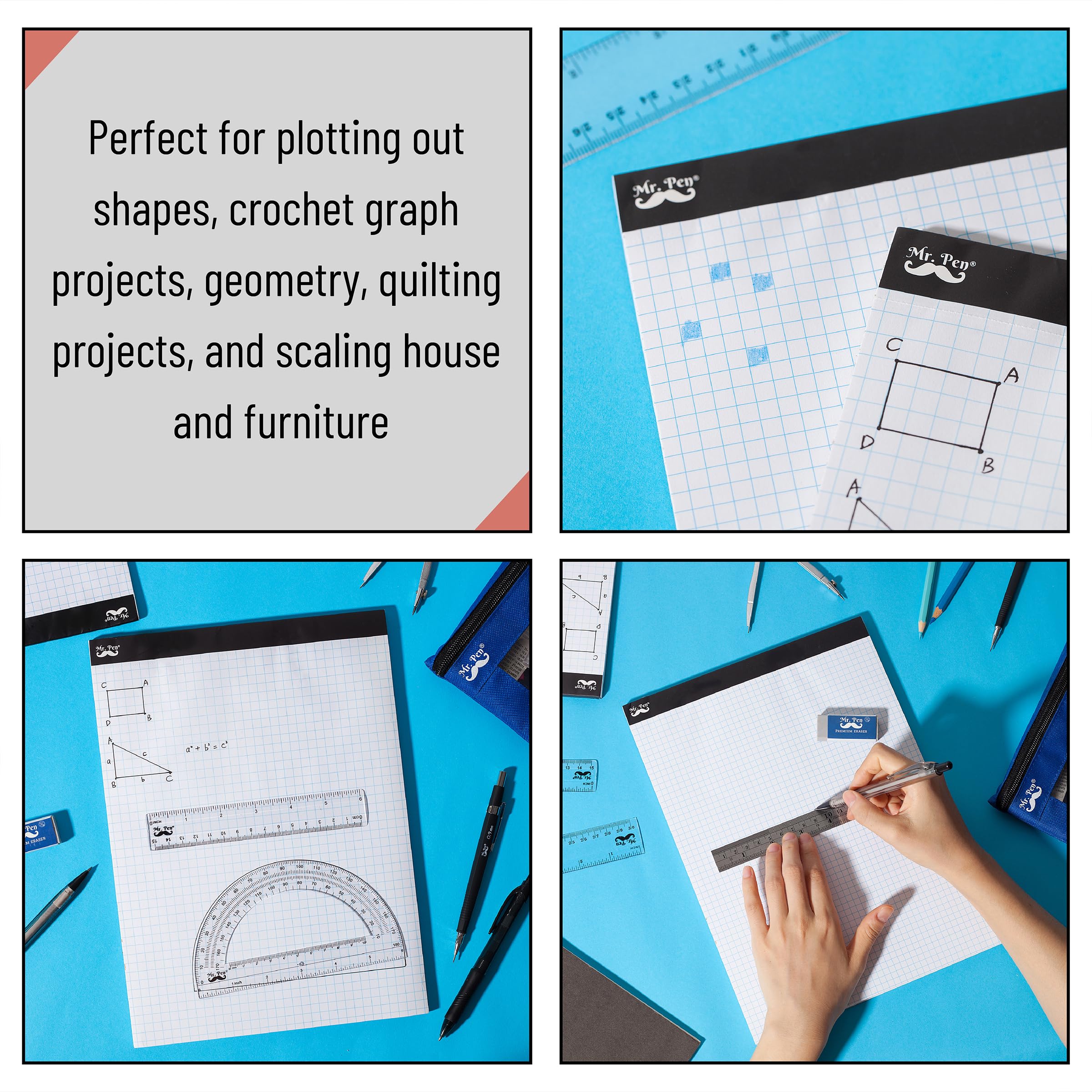 Mr. Pen Graph Paper Pad, 2 Pack (55 Sheets Each), 8.5
